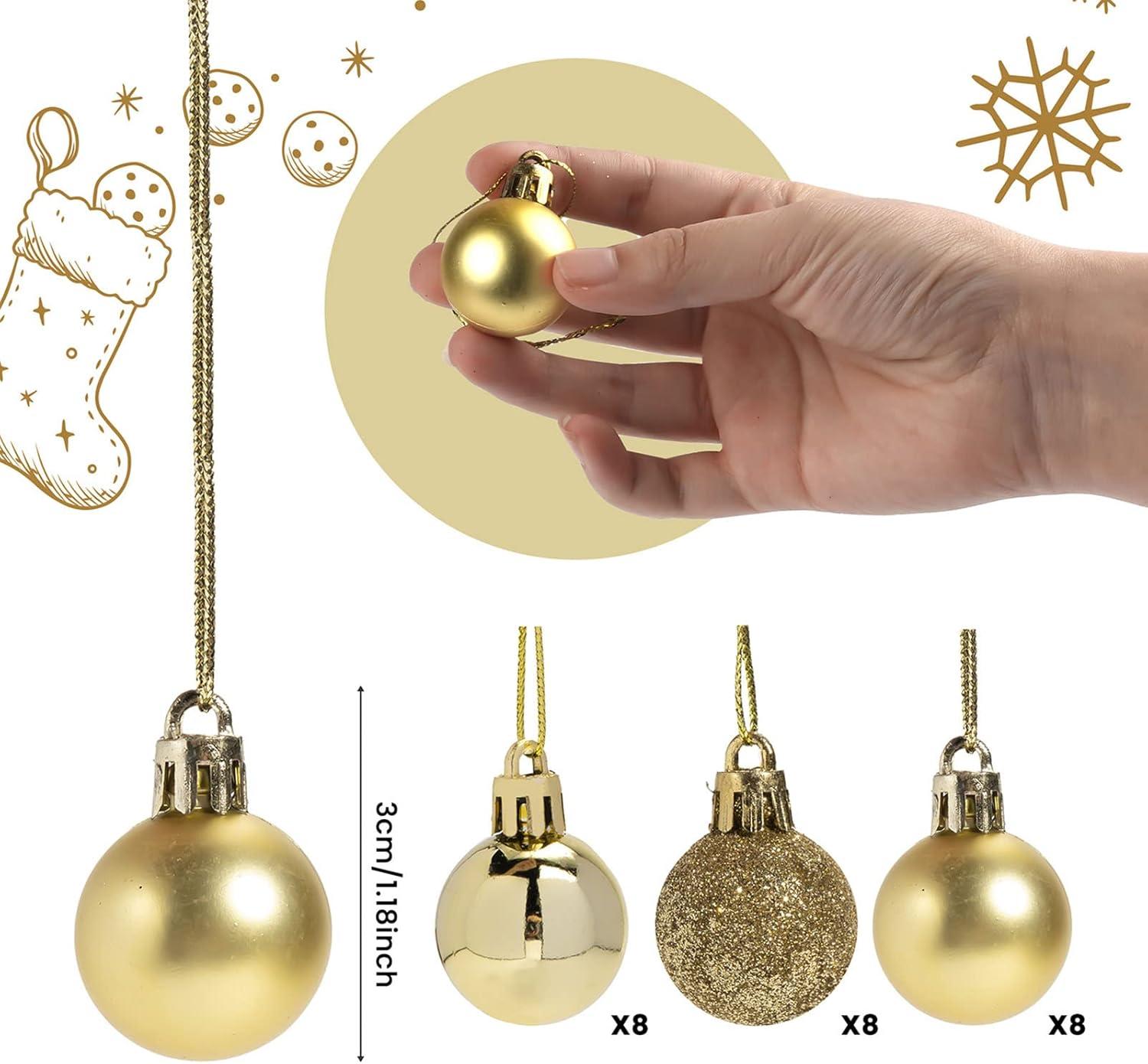 Set of 24 Mini Shatterproof Christmas Balls Tree Ornaments Party Decoration, 3cm/1.1inch gold 3cm