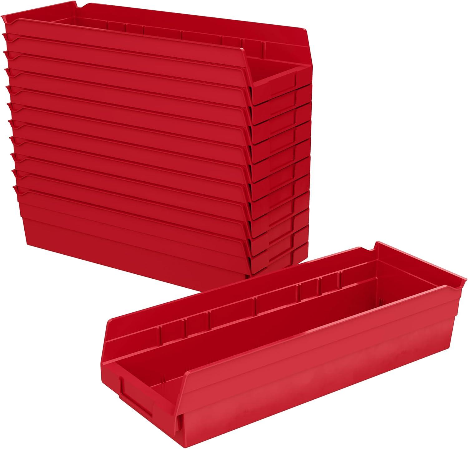 Red Industrial-Grade Plastic Nesting Storage Bins, 18-Inch, 12-Pack