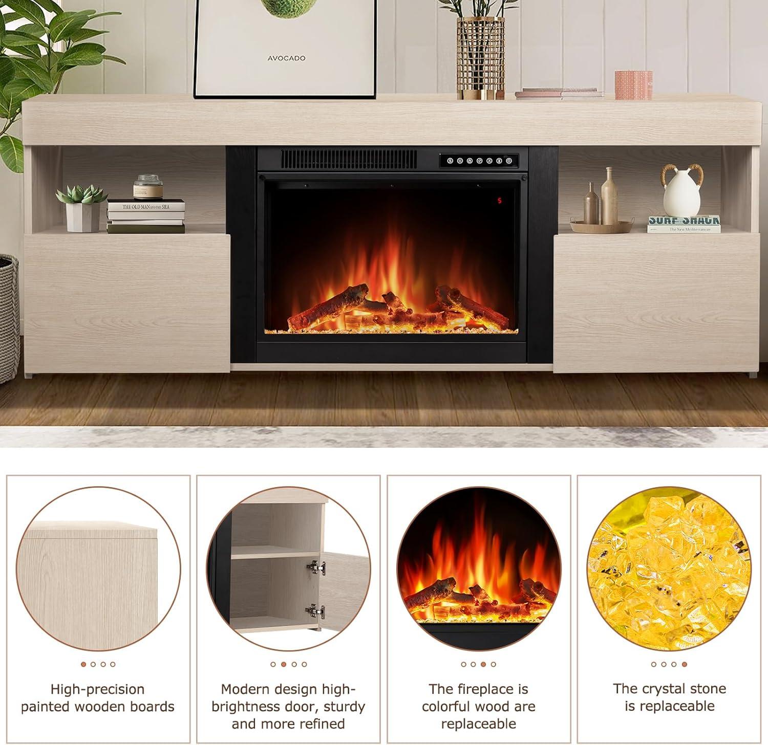 COWSAR COWSAR TV Stand for TVs up to 60" with Electric Fireplace with Remote Control,Adjustable Real 3d Flame Brightness