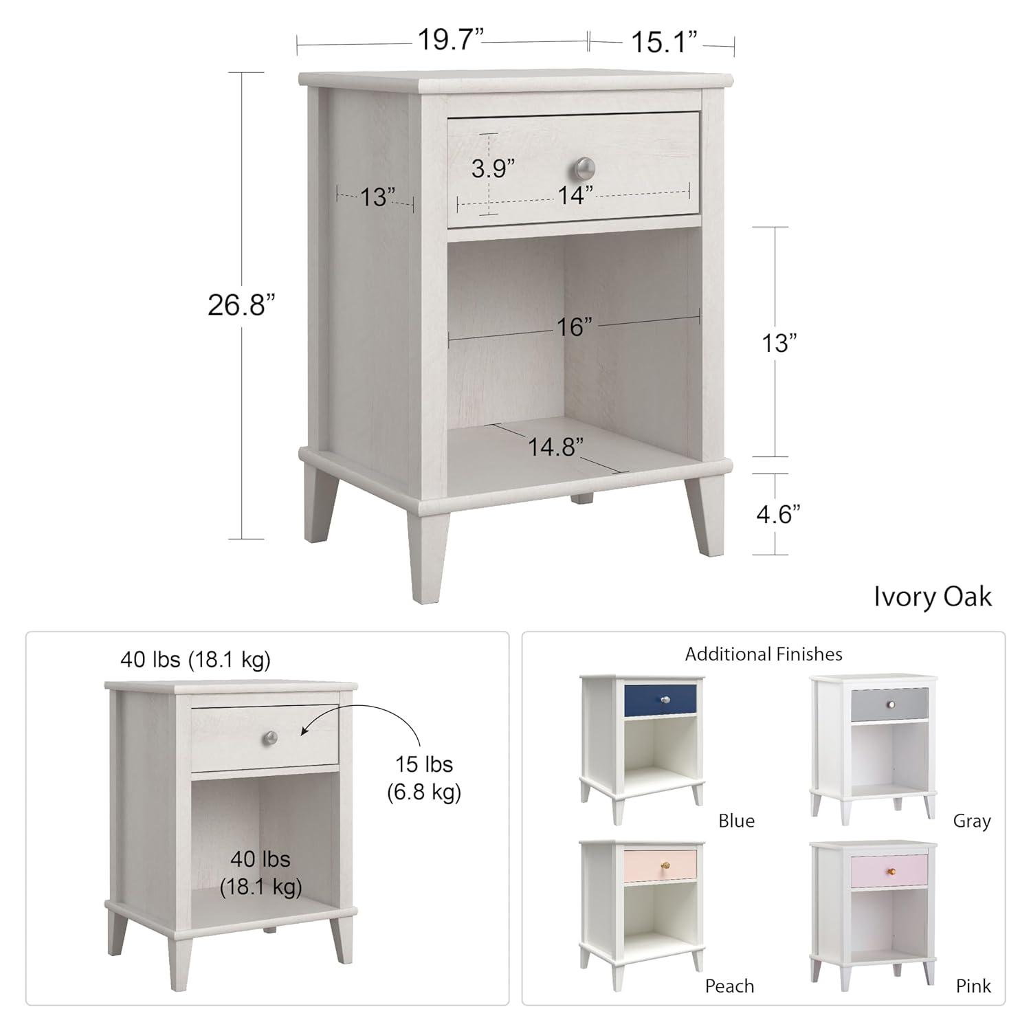 Classic White and Peach Laminated Particleboard 2-Drawer Nightstand