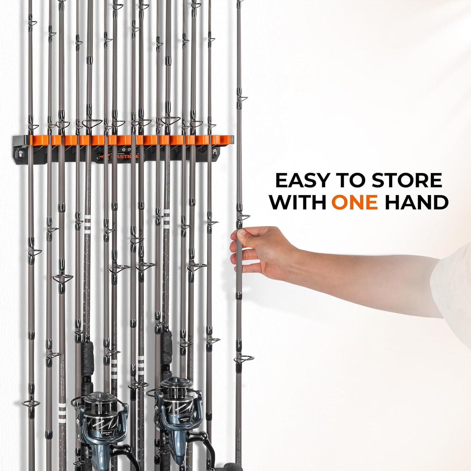 KastKing V15HD Heavy Duty Vertical Fishing Rod Holder – Wall Mounted Fishing Rod Rack, Store 15 Large Rods or Fishing Rod Combos in 18 Inches, Great Fishing Pole Holder and Rack, 1 Pack