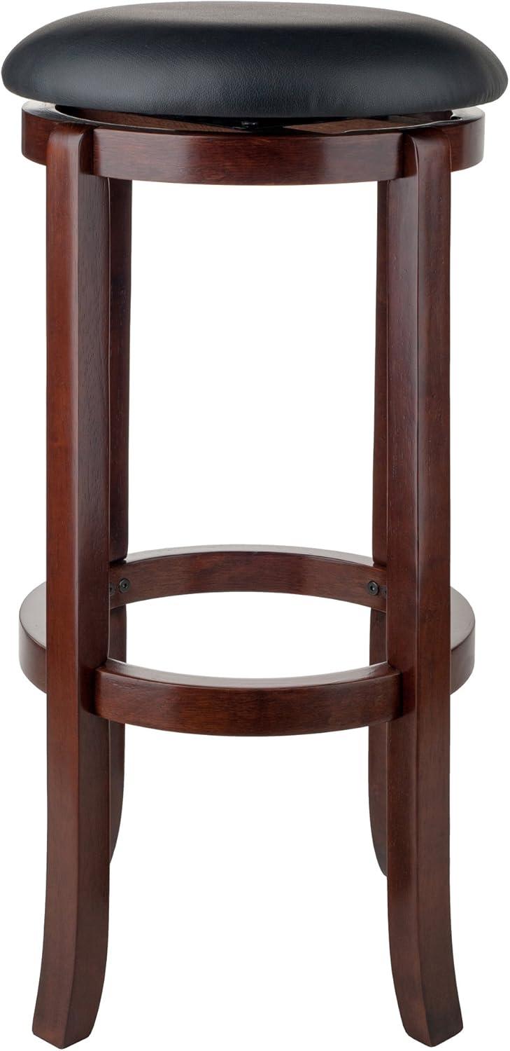 Elegant Transitional 30" Swivel Bar Stool in Walnut & Black Leather