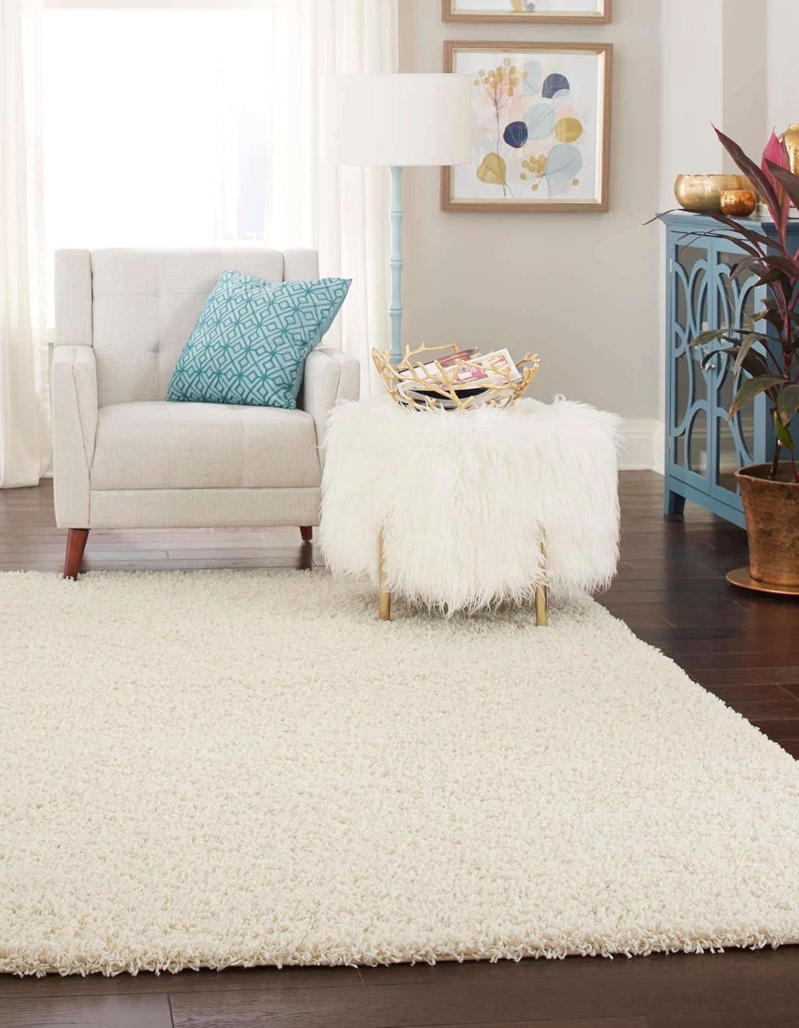 Unique Loom 4' 1 x 6' 1 Solid Shag Pure Ivory Area Rug