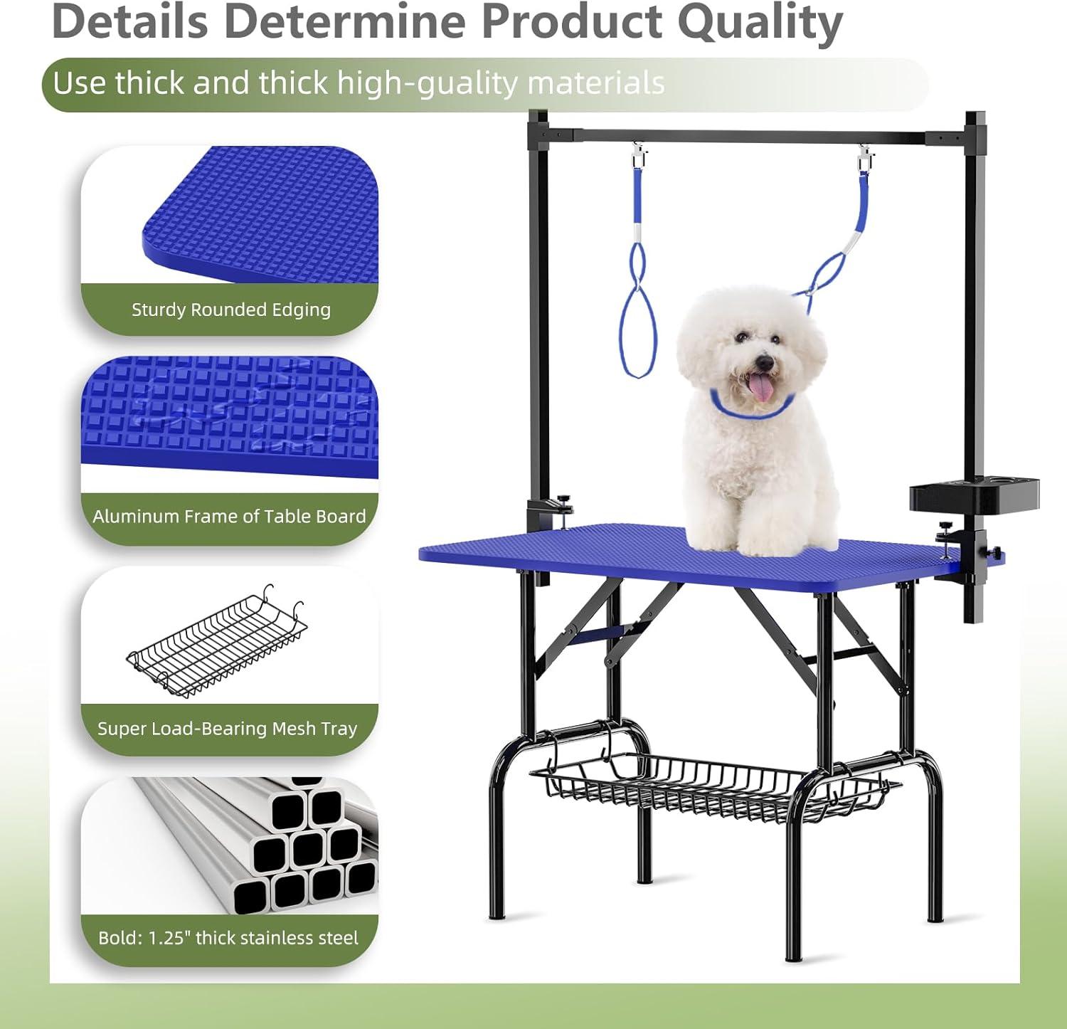 36" Professional Adjustable Pet Grooming Table Heavy Duty with Arm & Nosse & Mesh Tray for Large Dog Cat Shower Table Bath Station, Maximum Capacity Up to 330 LBS