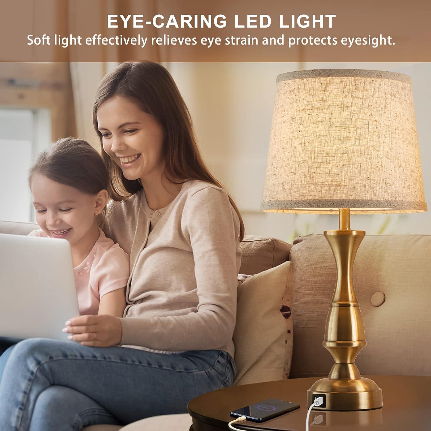 GyroVu Vintage Bedside Lamp Set of 2,Farmhouse Table Lamp Touch Control 3-Way Dimmable End Table Lamp with 2 USB Port, Desk Lamp Modern Nightstand Lamp for Living Room Bedroom Hotel Office