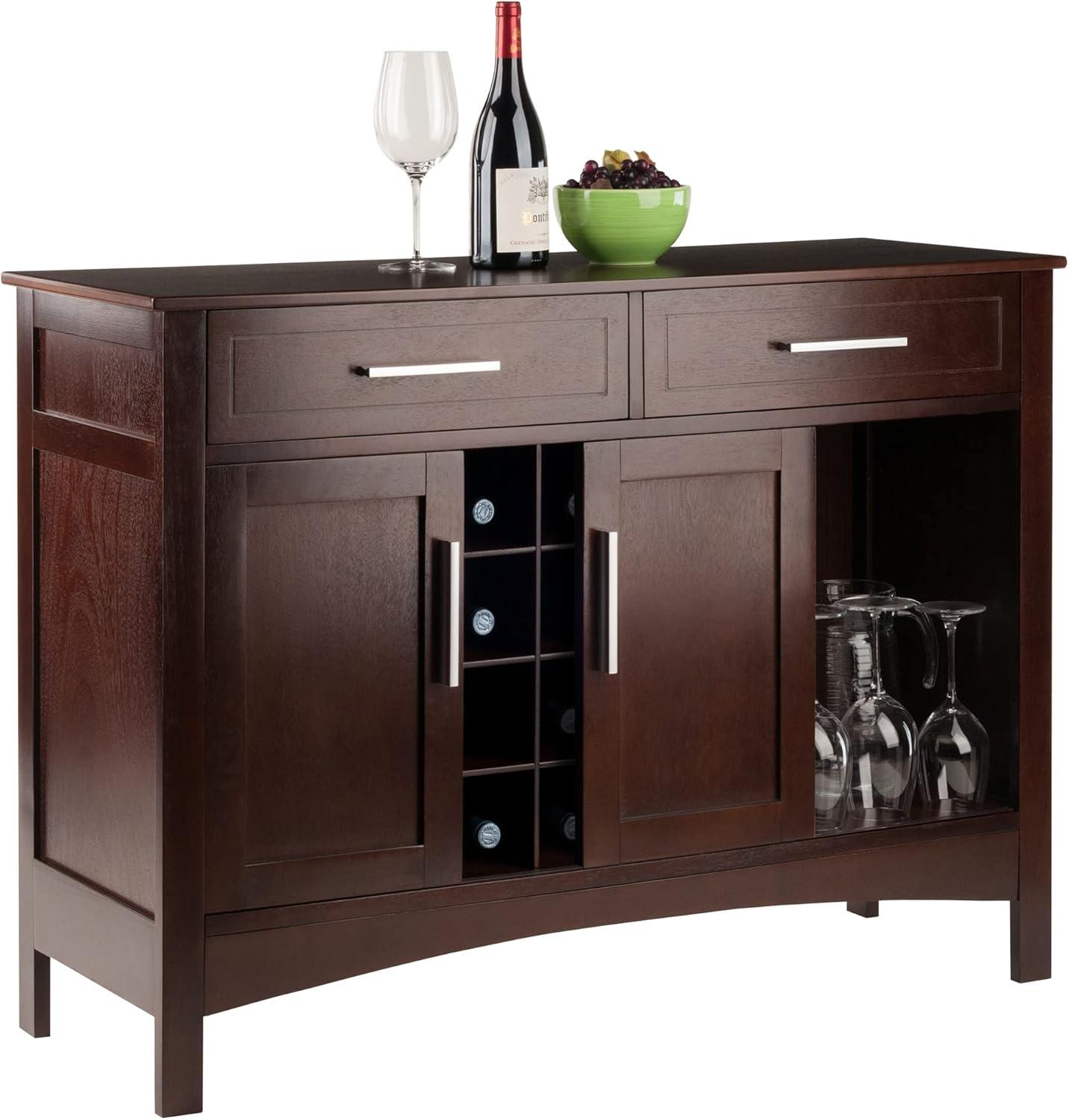 Winsome Gordon Buffet Cabinet/Sideboard Cappuccino: Transitional Style, Hardwood Frame, Sliding Doors, 2 Drawers