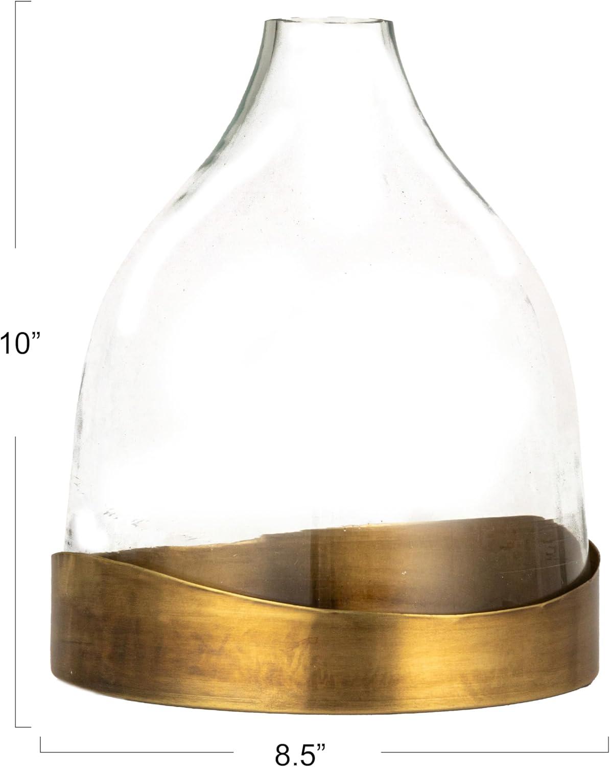 Antique Brass and Clear Glass Cloche with Metal Tray