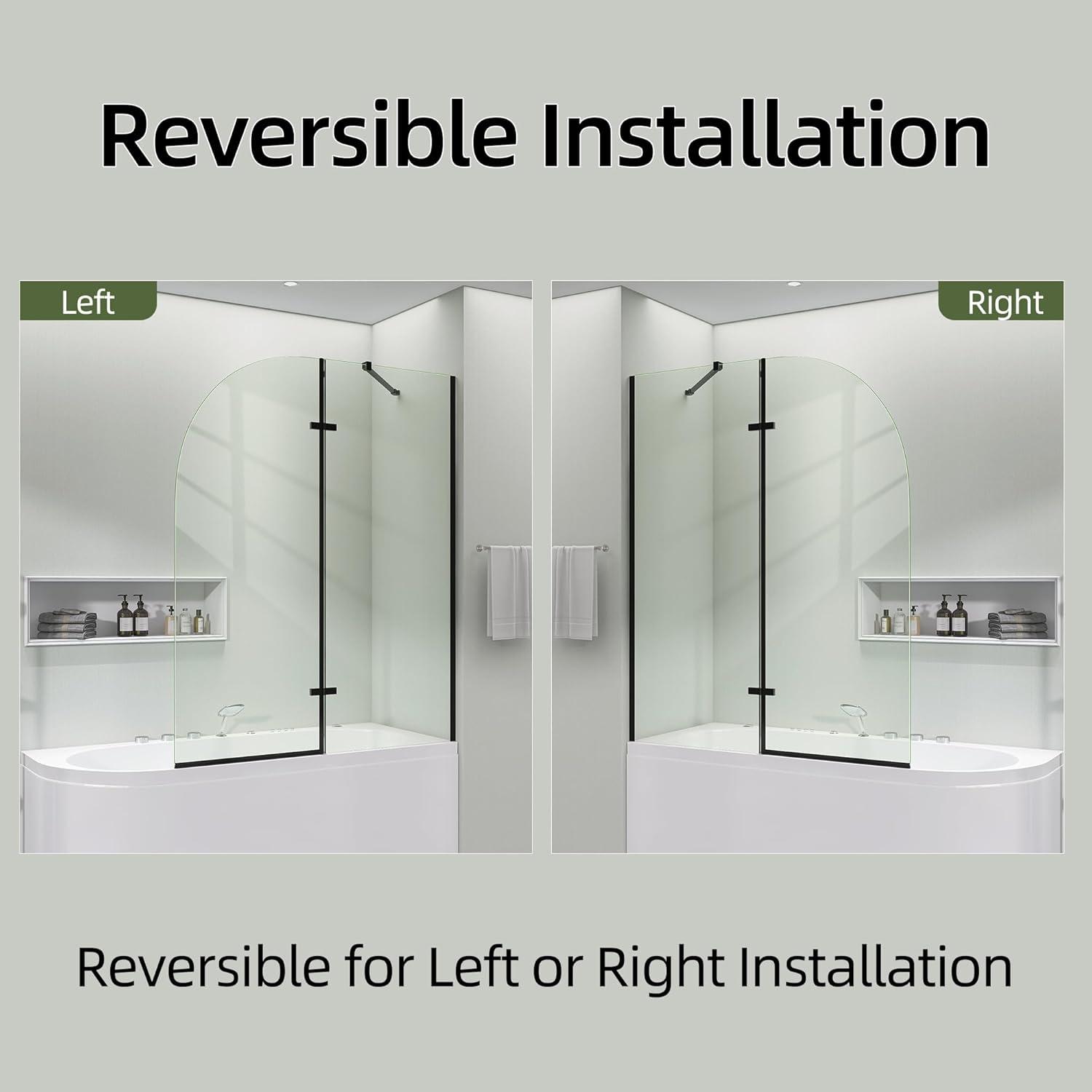 48" W X 58" H Folding Swing Frameless Bathtub Door For Shower With Tempered Glass Pivot Glass Shower Door For Tub With Support Bar