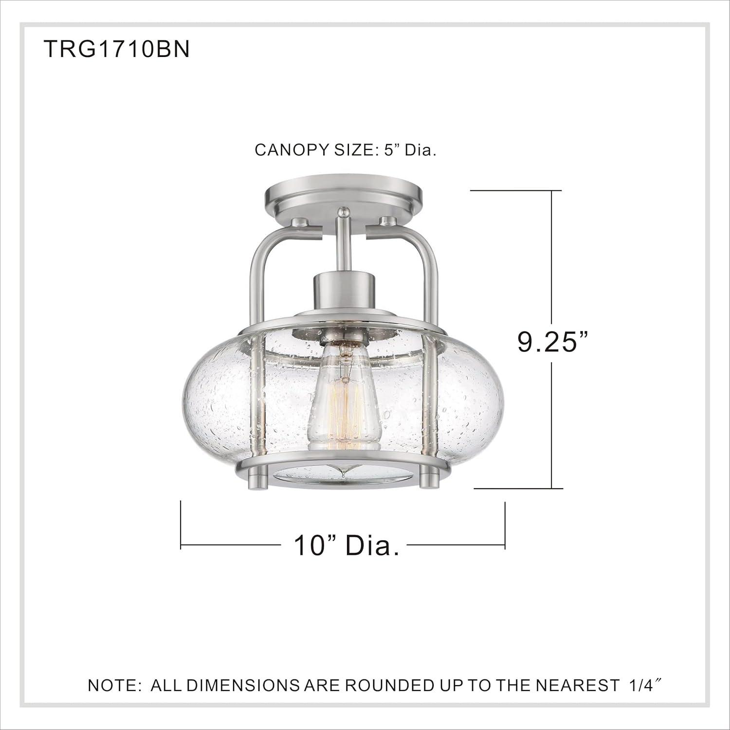 Quoizel Lighting Trilogy - One Light Semi-Flush Mount, Brushed Nickel Finish with Clear Seedy Glass