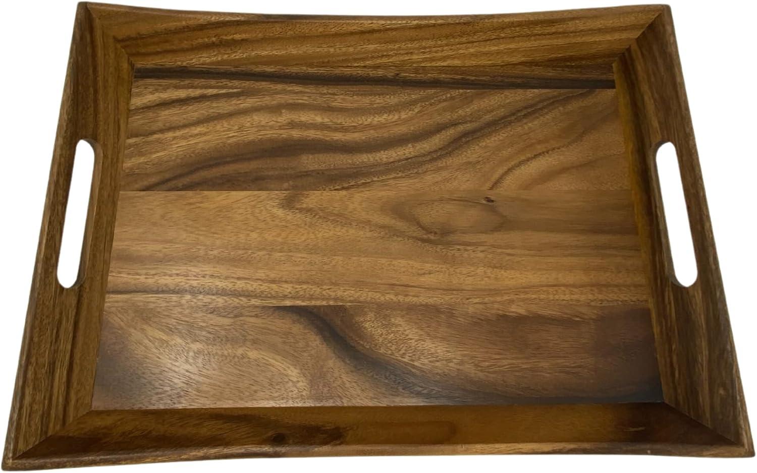 Acacia Wood Curved Serving Tray with Handles