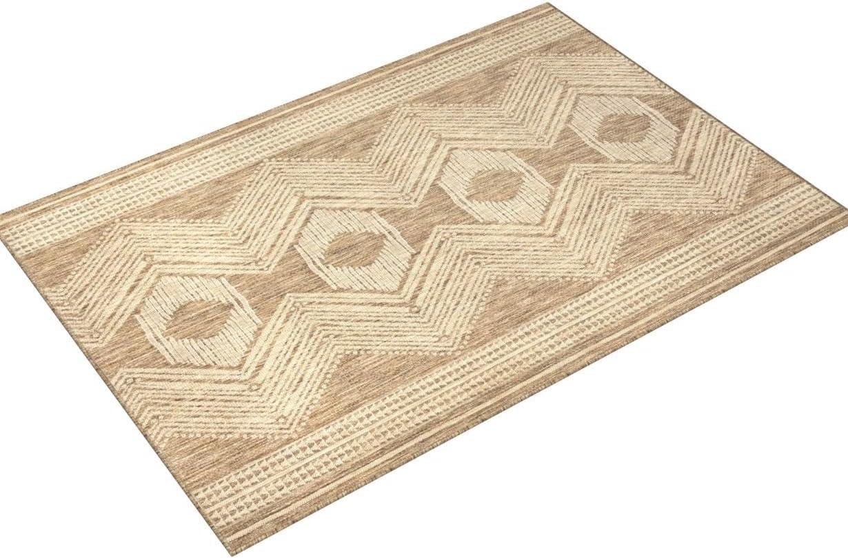 Tribal Geometric Light Brown Indoor/Outdoor Area Rug 7x9