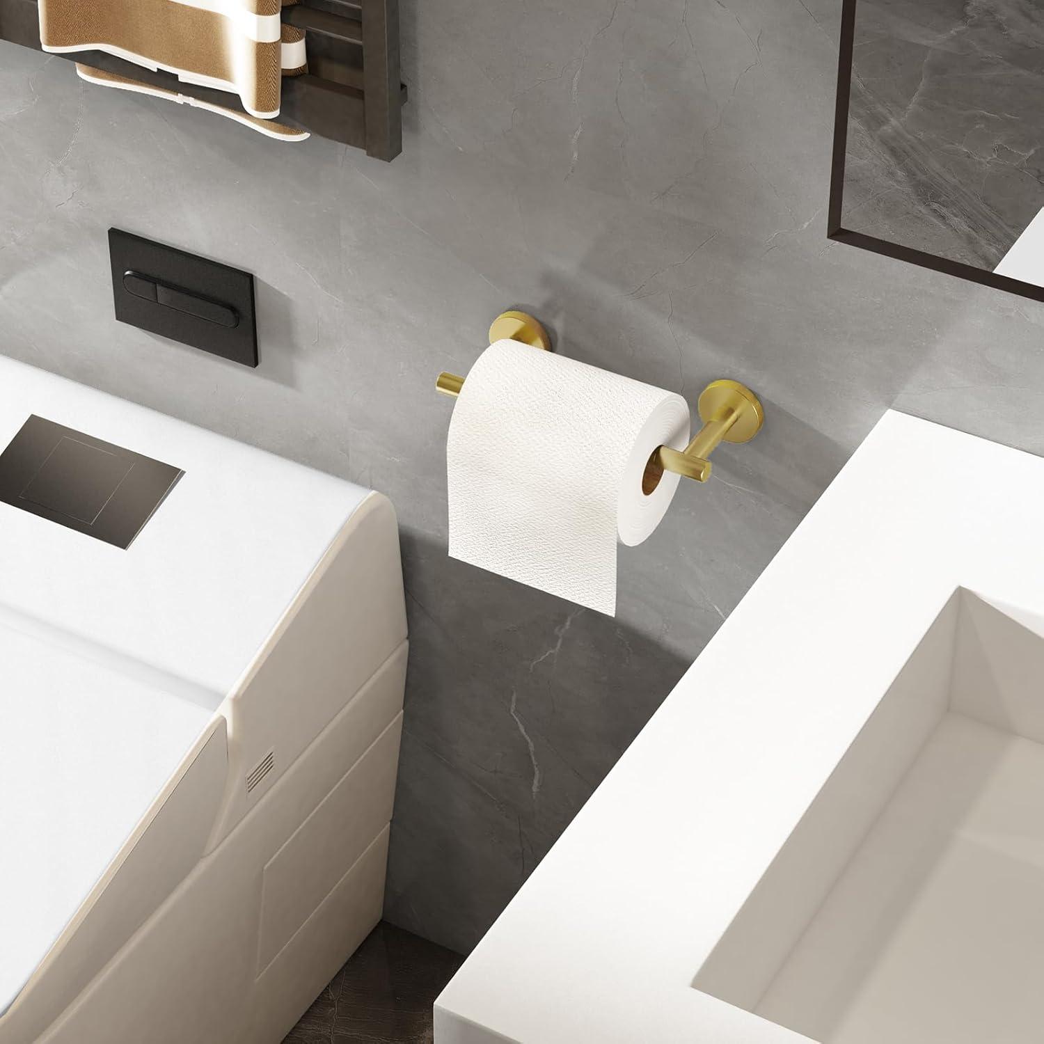 Fixsen Gold Toilet Paper Holder Bathroom Double Post Pivoting Tissue Roll Holder Stainless Steel and Zinc Alloy Wall Mount Detachable (Gold, 1)