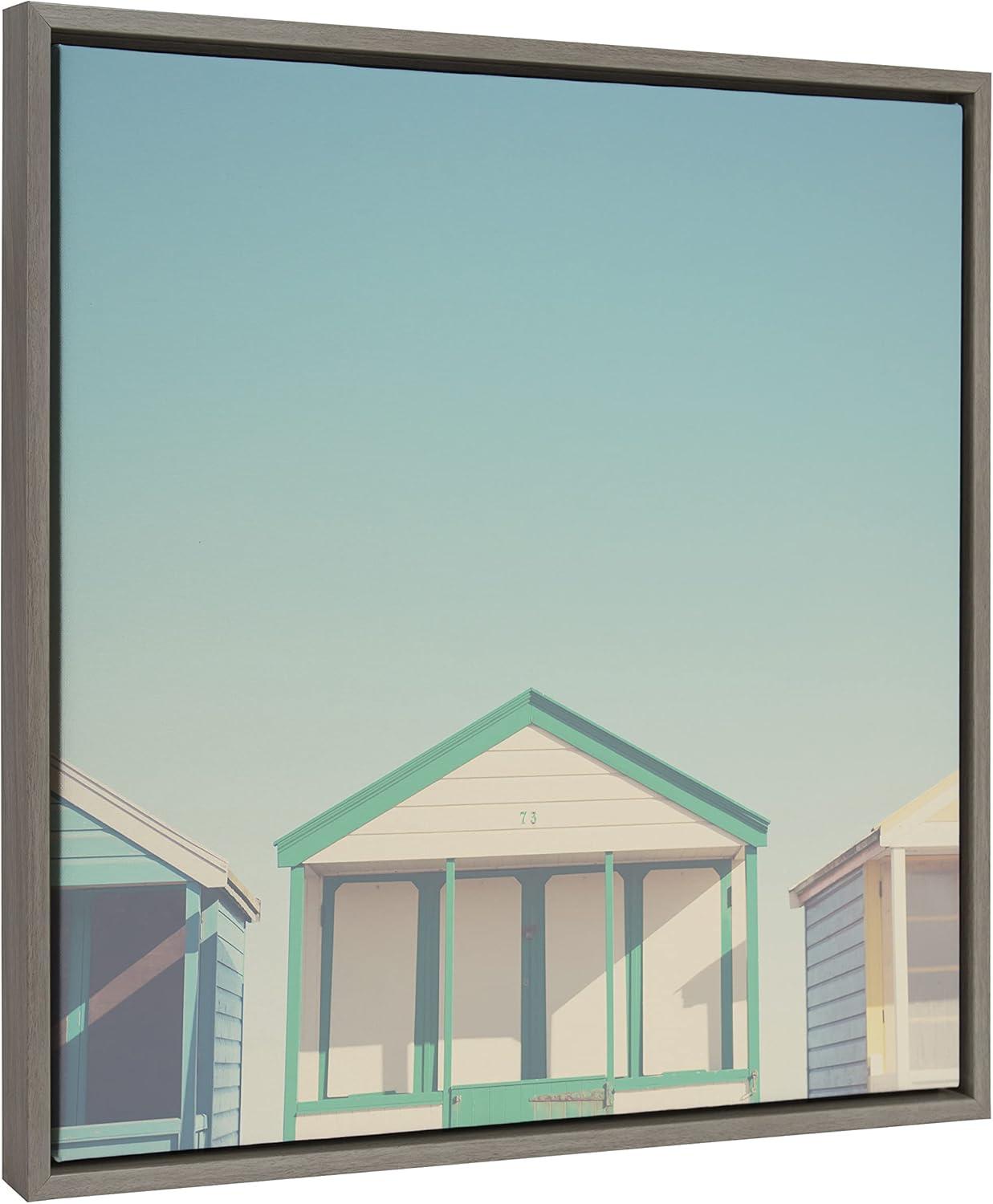 Kate and Laurel Sylvie Beach Hut 4 Framed Canvas by Laura Evans, 22x22, Gray