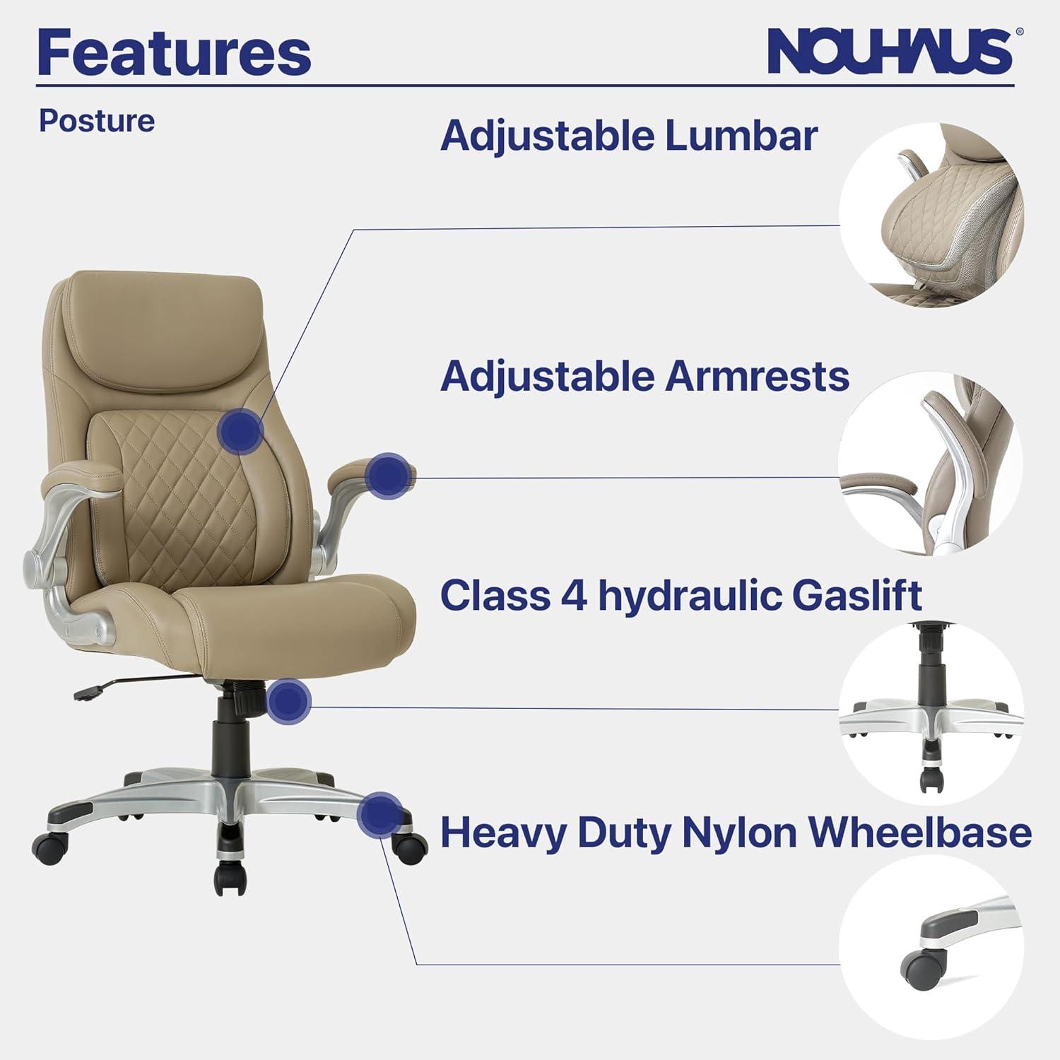 Nouhaus Posture Ergonomic PU Leather Office Chair. Click5 Lumbar Support with FlipAdjust Armrests. Modern Executive Chair and Computer Desk Chair