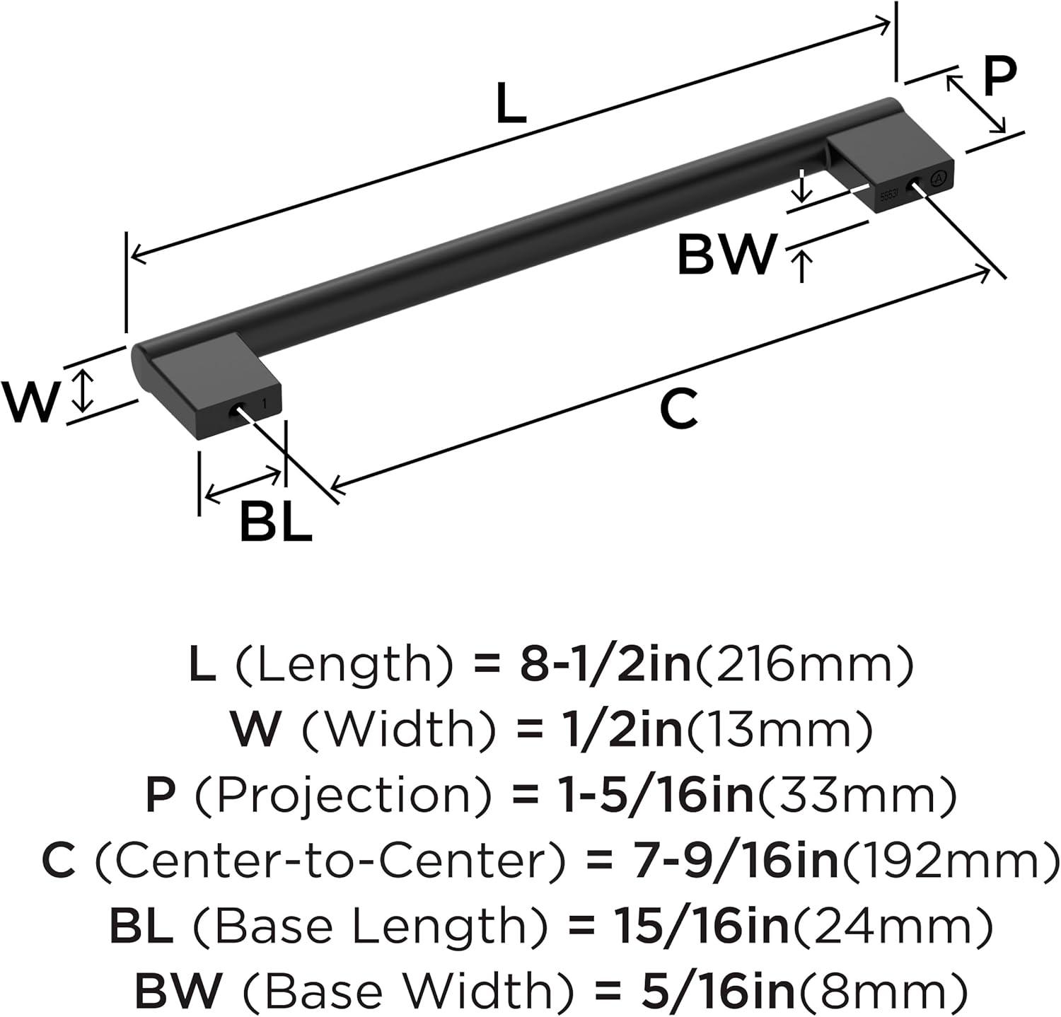 Matte Black 7-9/16" Modern Industrial Cabinet Bar Pull