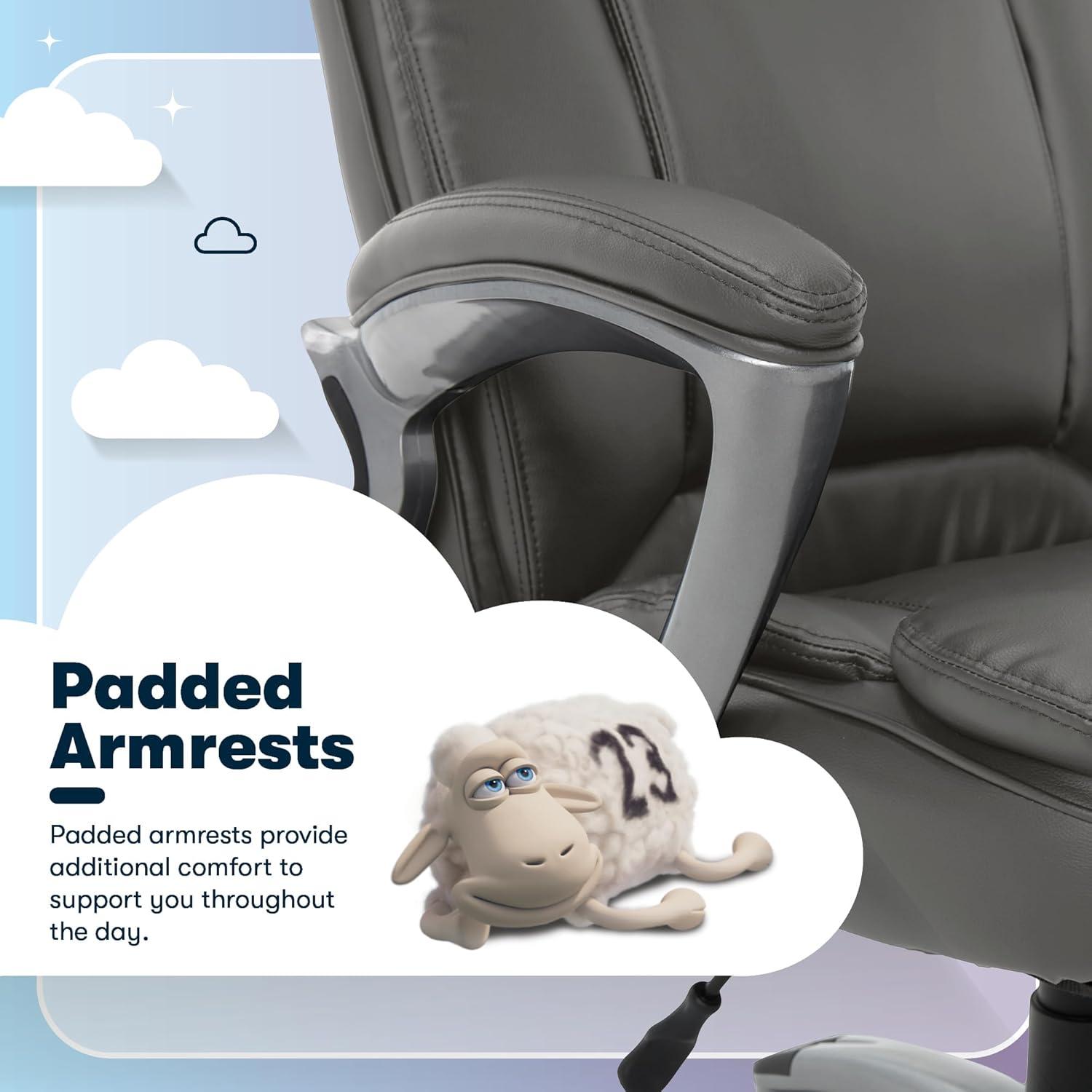 Big and Tall Executive Office Chair Opportunity Gray - Serta: Heavy-Duty, Ergonomic with Lumbar Support, Fixed Arms