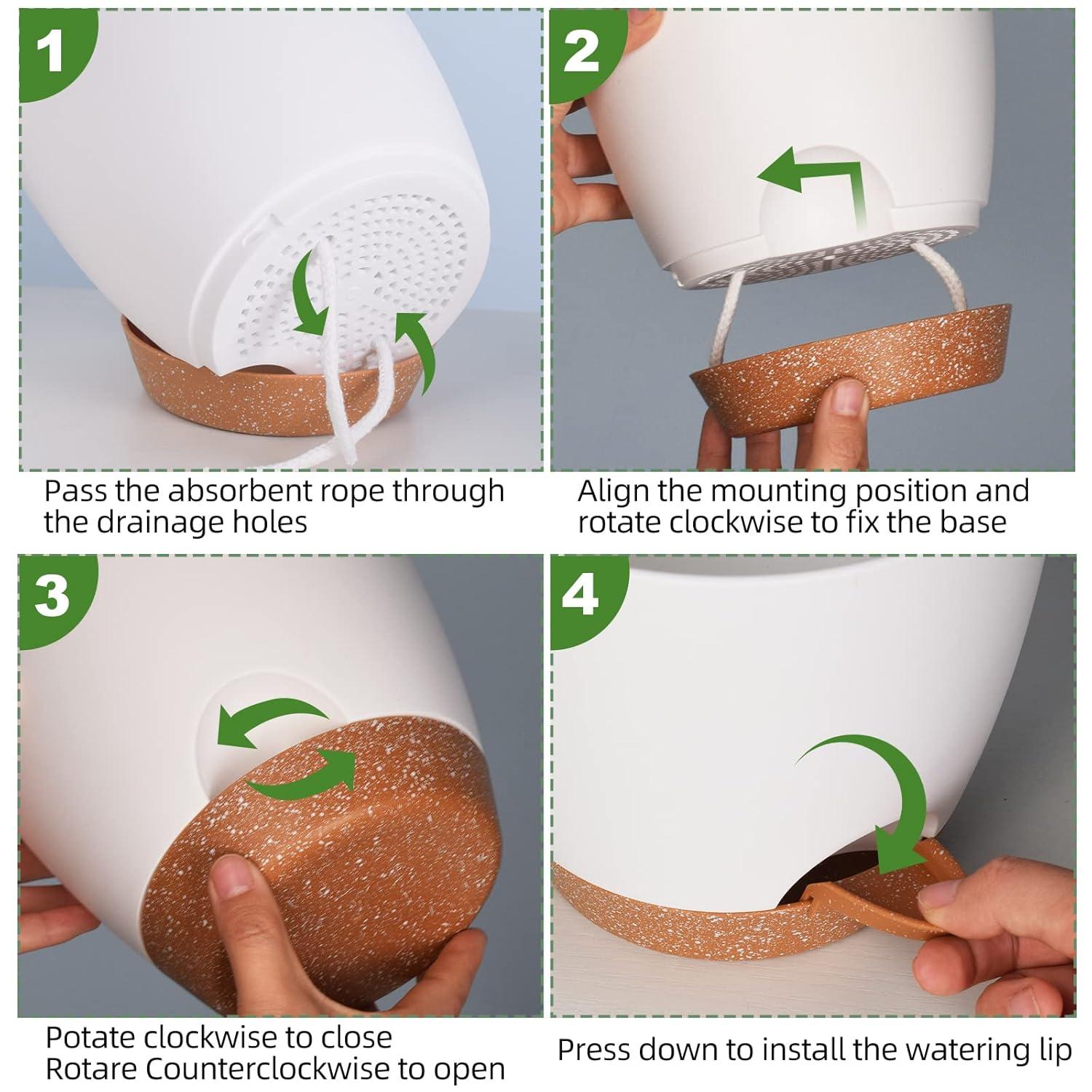 Plant Pots for Indoor Plants 5 Pack Self Watering Planters, 7/6.5/6/5.5/5 Inch Self Watering Pots with Drainage Hole Plastic Flower Pot for Herbs, Succulents, African Violet (White)