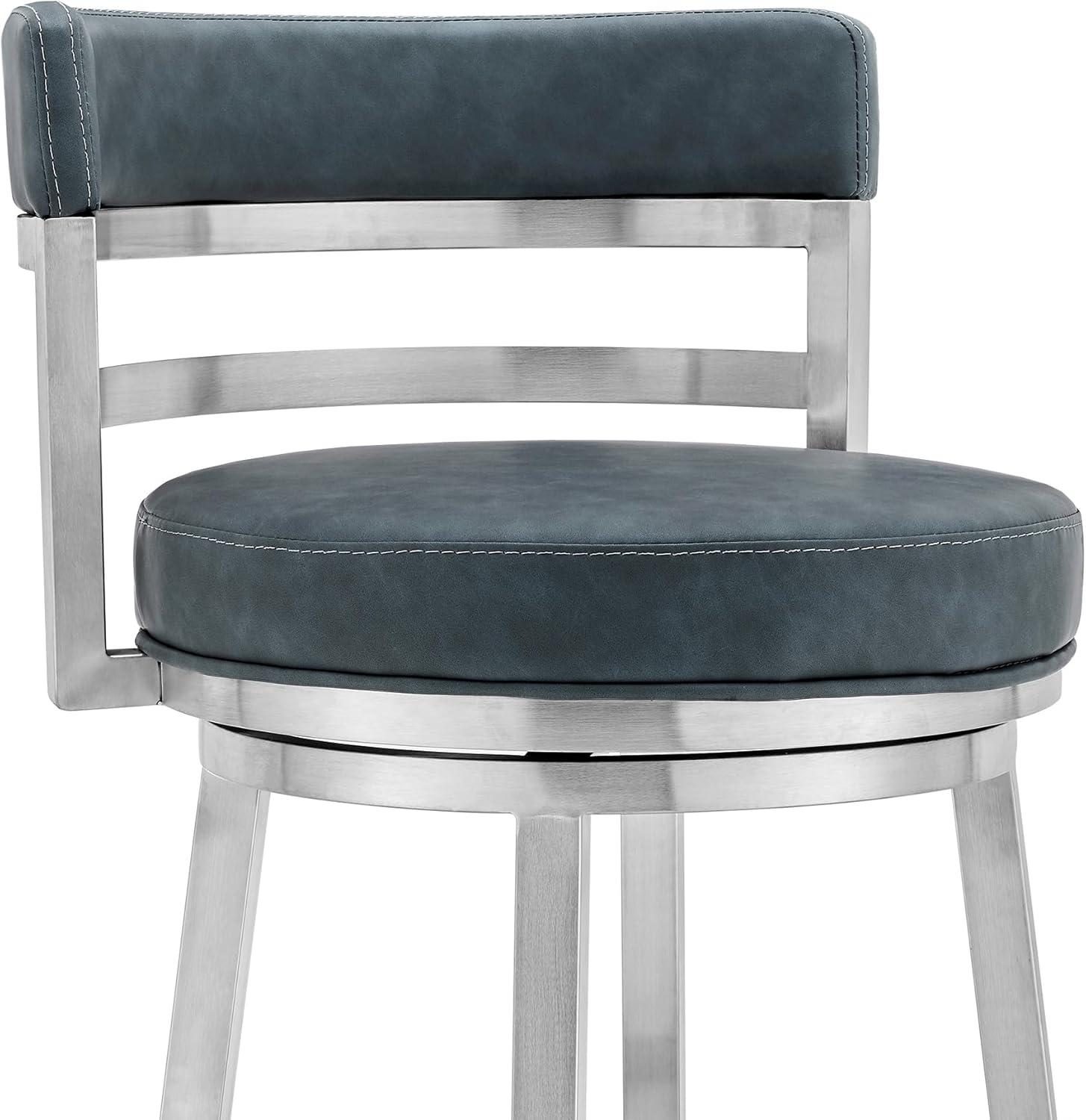 Madrid 26" Blue Faux Leather Swivel Bar Stool with Stainless Steel Frame