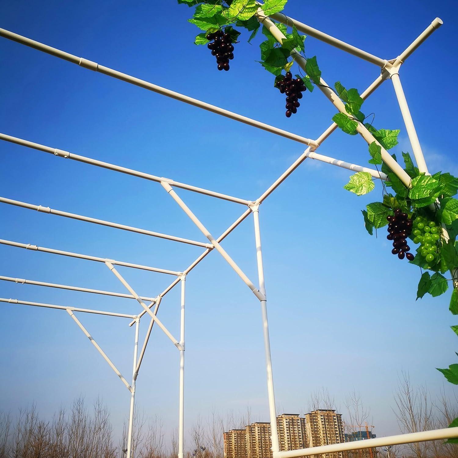 GRASOLAR Large Grape Vine Support Arch Arbor Gazebo Trellis Rack Pergola 118'' L x 79'' W x 90.5'' H Plastic-Coated Metal Large Cane Frame for Vineyard Outdoor Patio Lawn Yard Garden Decoration White