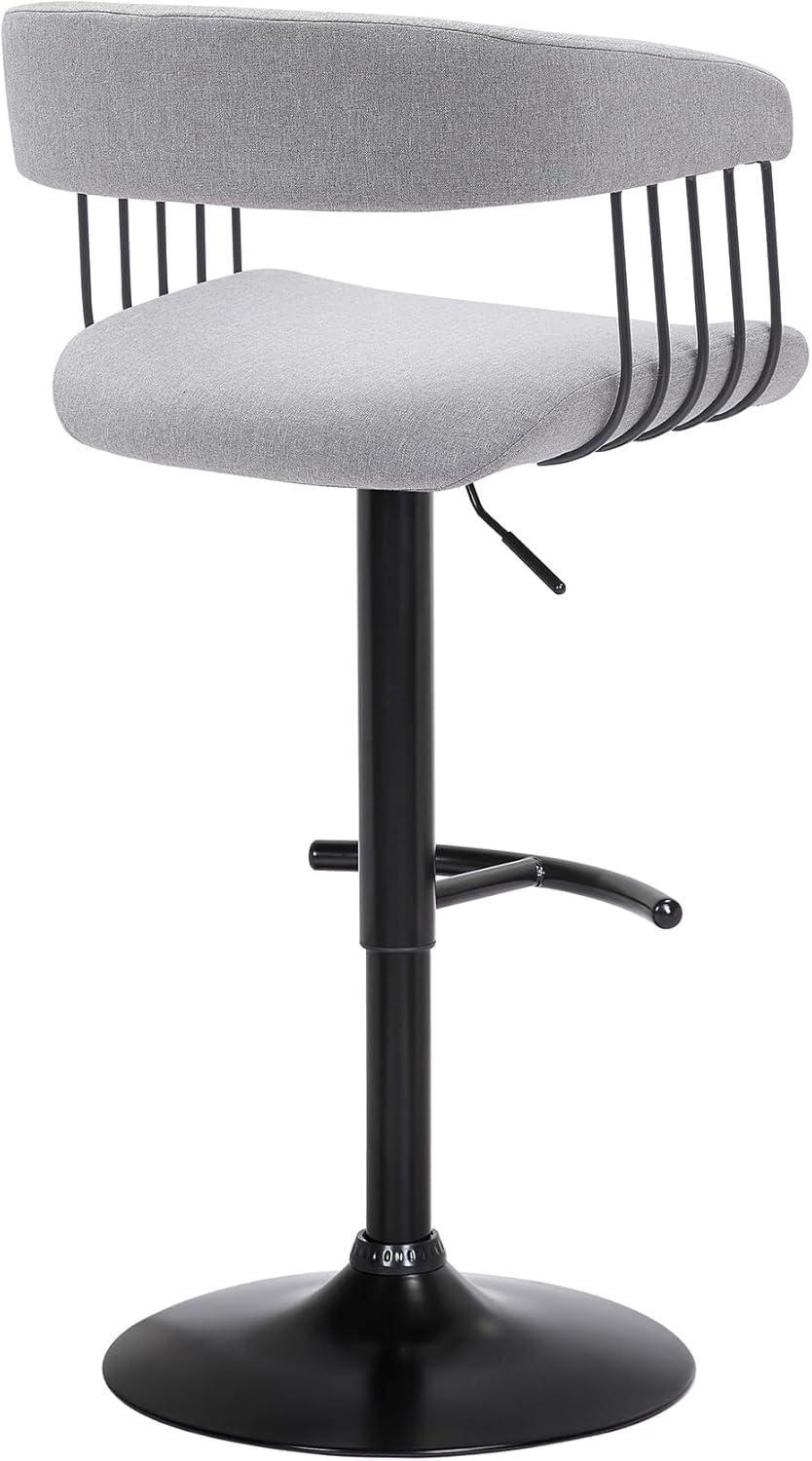 Calista Adjustable Bar Stool in Light Gray Fabric with Black Metal