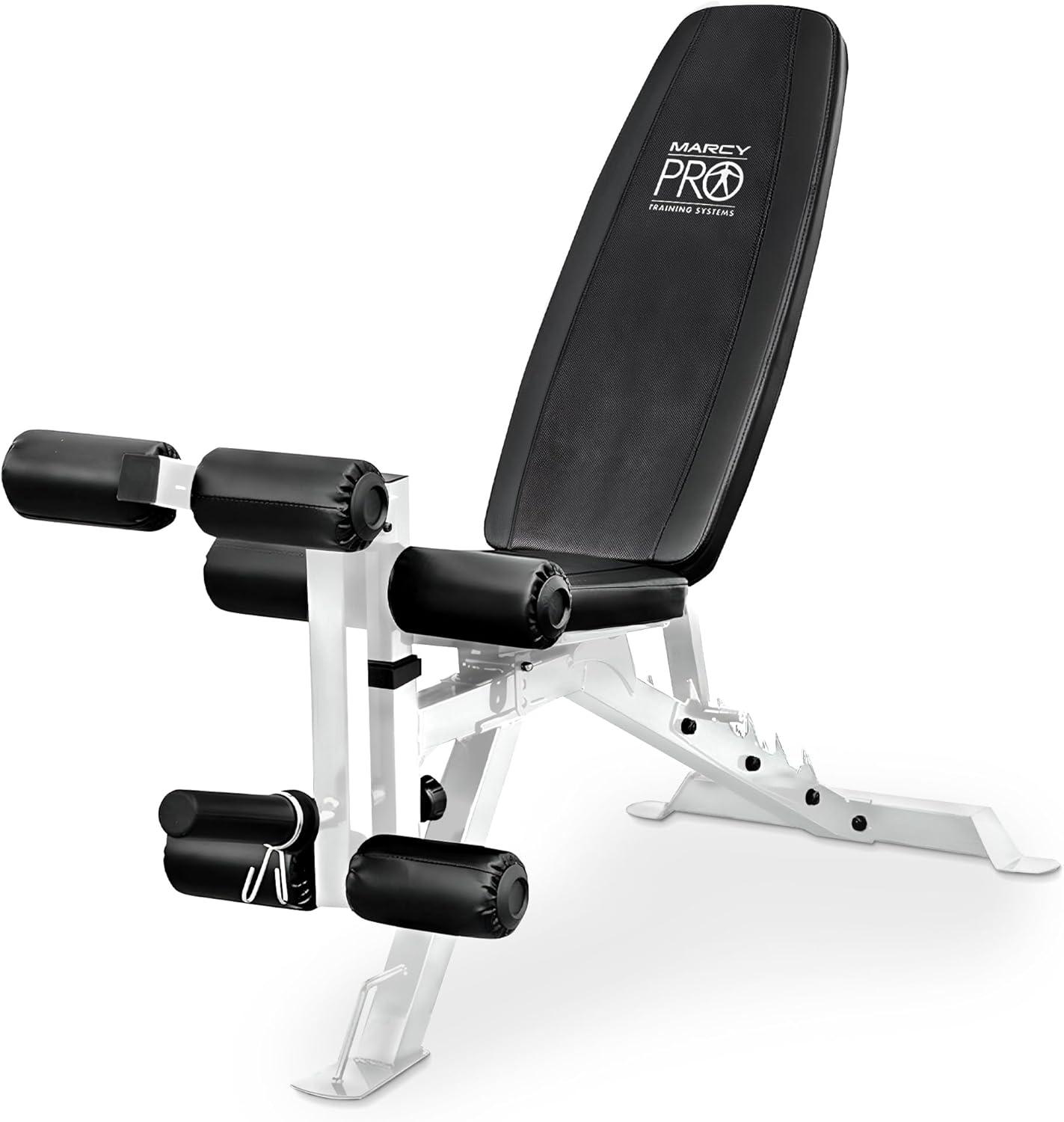 Marcy Adjustable Weight Bench, Foldable Incline Decline Flat Bench Press for Home Gym, Full Body Workout Equipment with Leg Developer and Wheels