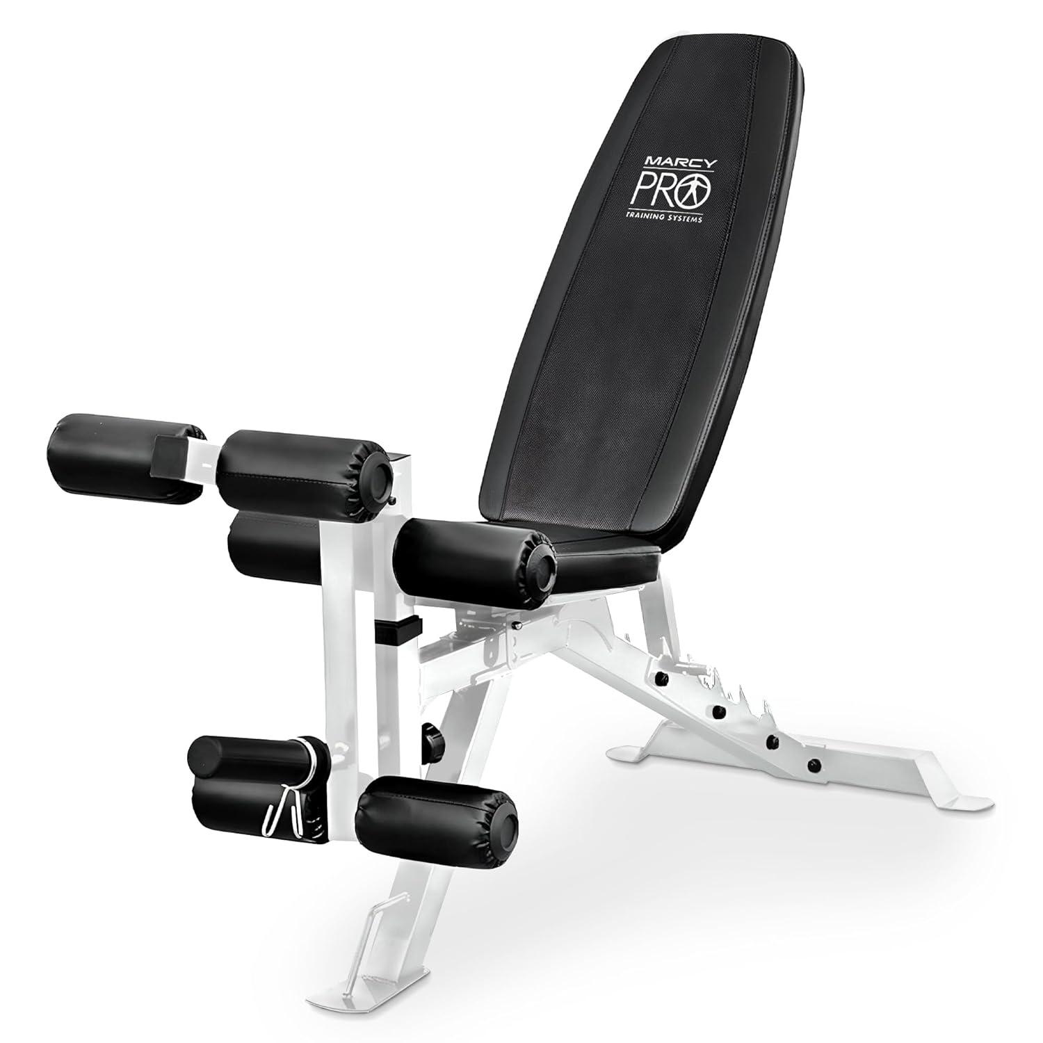 Marcy Adjustable Weight Bench, Foldable Incline Decline Flat Bench Press for Home Gym, Full Body Workout Equipment with Leg Developer and Wheels