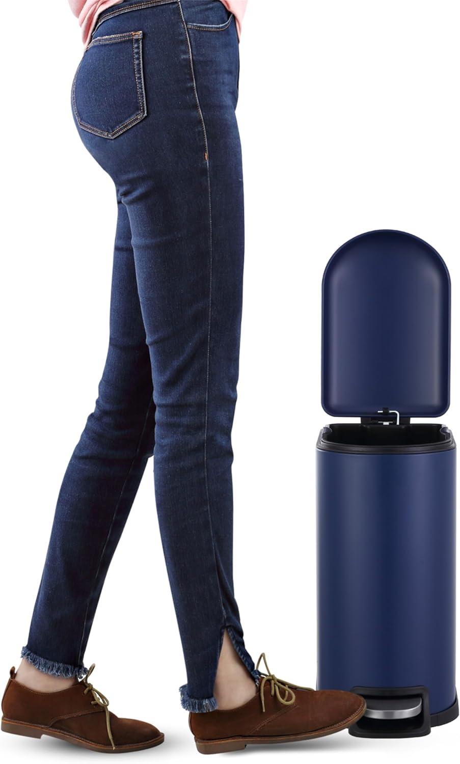 happimess Roland Mini 2.6-Gallon Step-Open Trash Can, Denim Blue