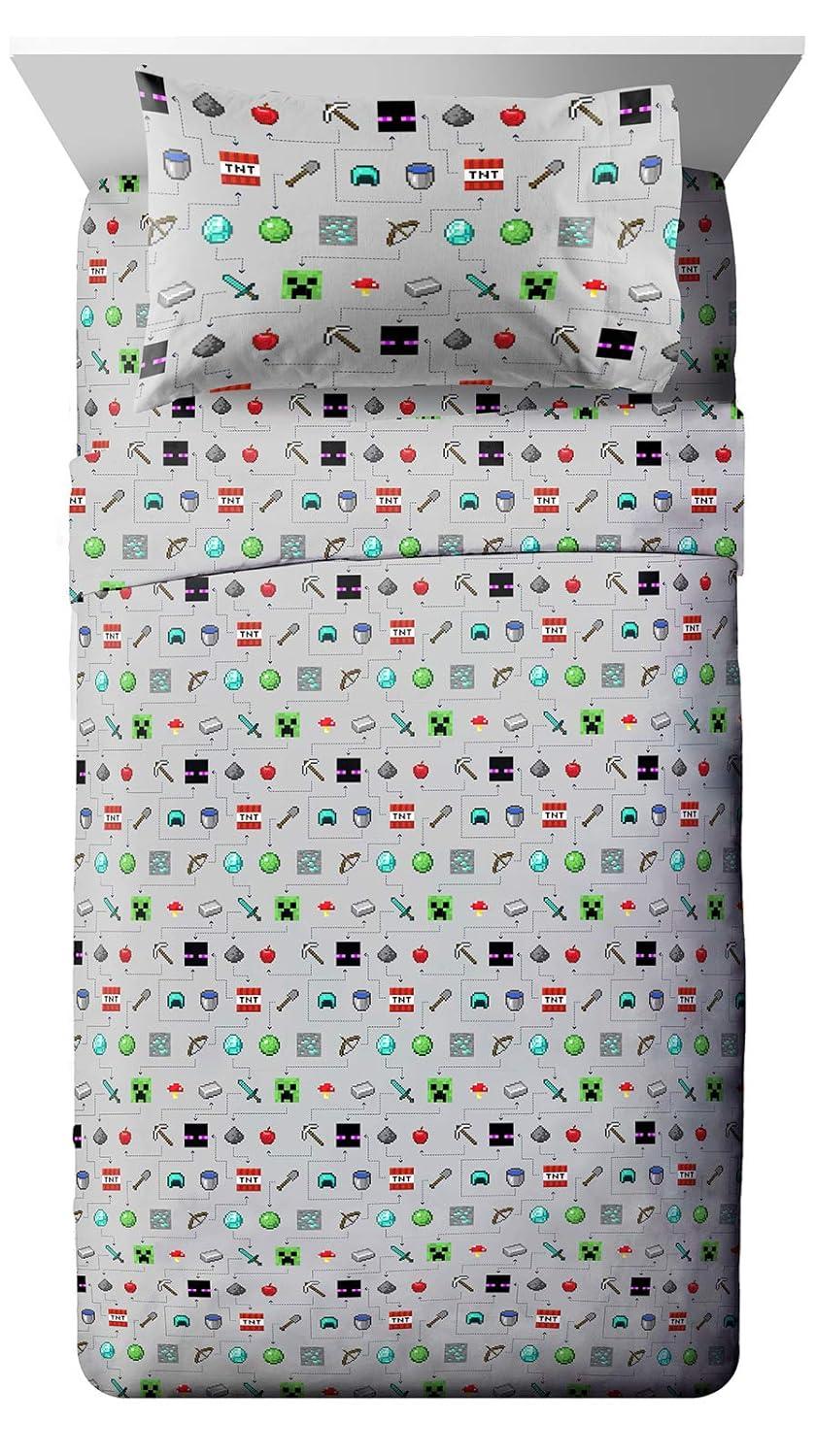 Minecraft Monster Hunters Twin Sheet Set - 3 Piece Set Super Soft and Cozy Kid’s Bedding Features Creepers