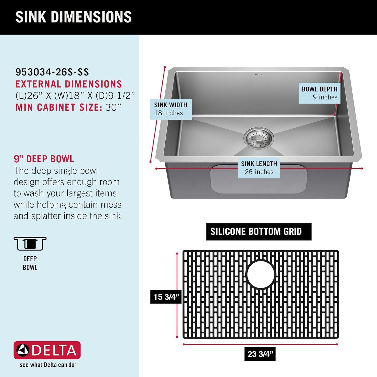 Delta Lenta™ Undermount 16 Gauge Stainless Steel Single Bowl Kitchen Sink with Accessories