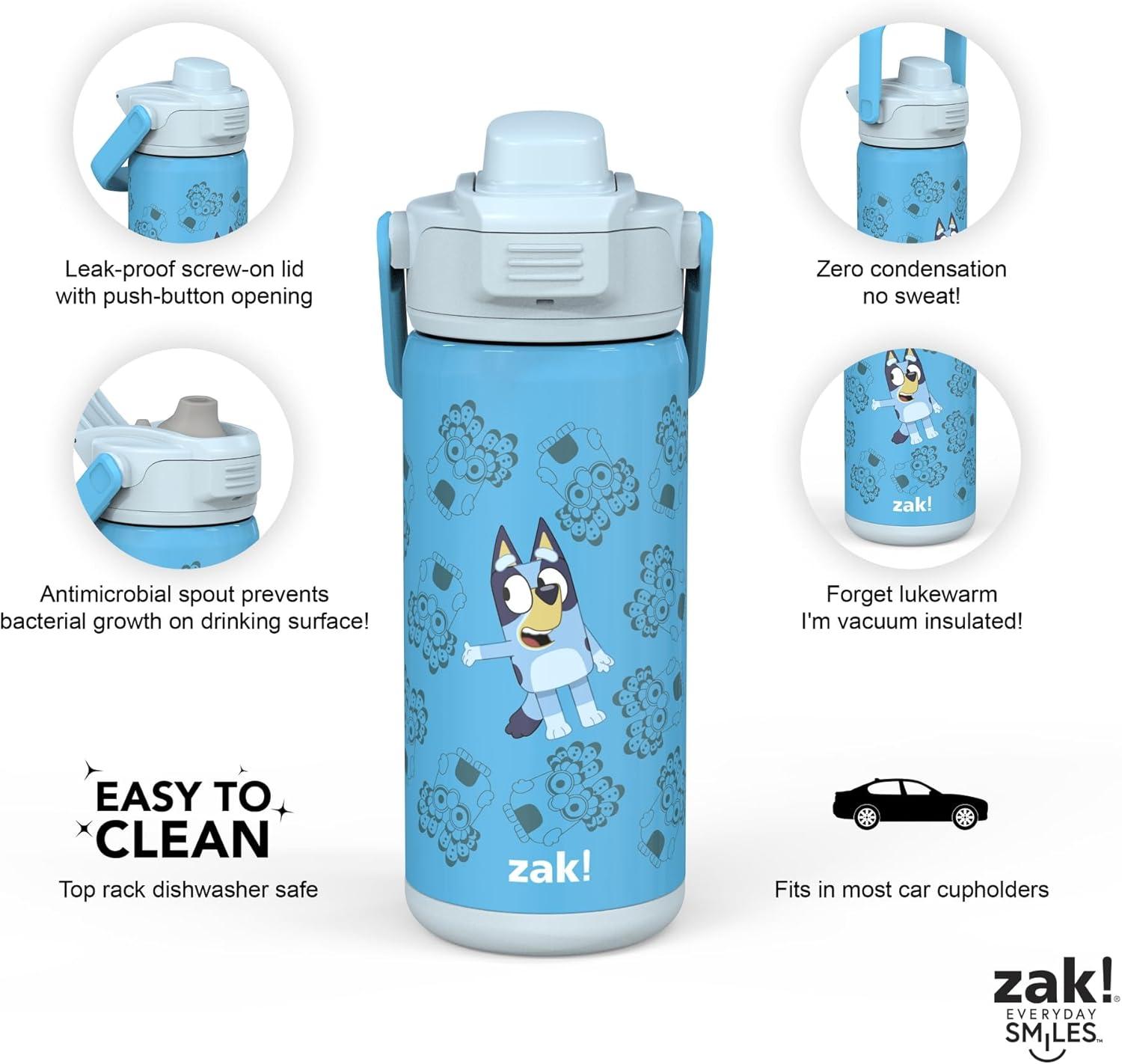 Zak Designs 14oz Stainless Steel Kids' Water Bottle with Antimicrobial Spout 'Bluey'