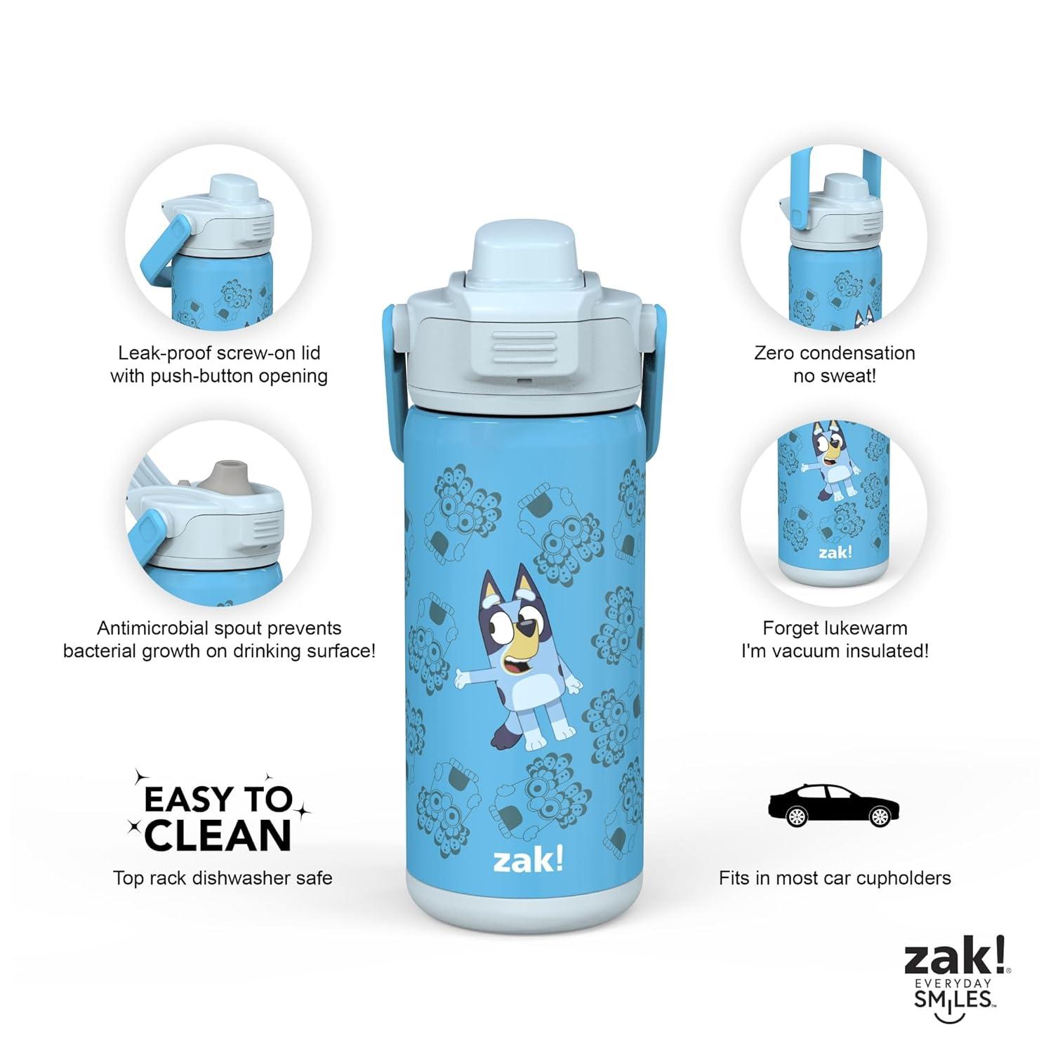 Zak Designs 14oz Stainless Steel Kids' Water Bottle with Antimicrobial Spout 'Bluey'