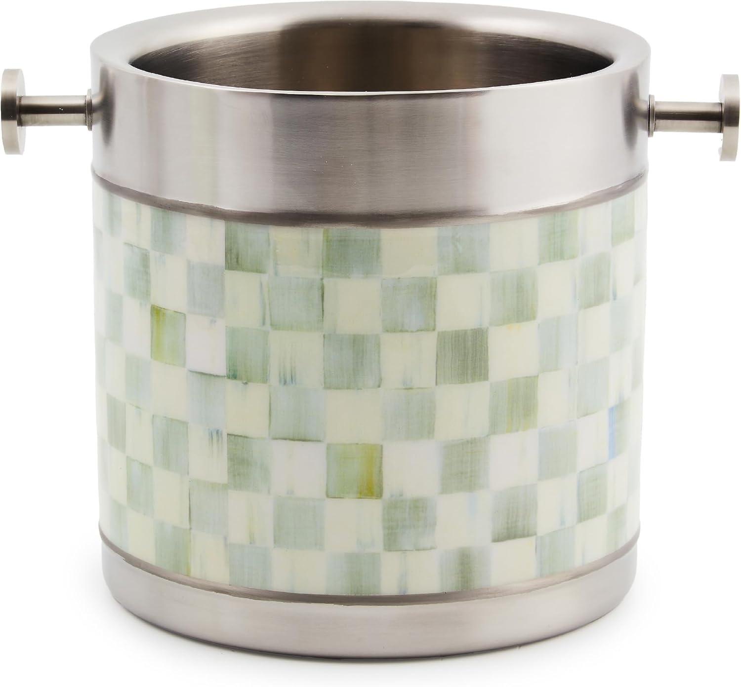 Sterling Check Gray and White Stainless Steel Ice Bucket