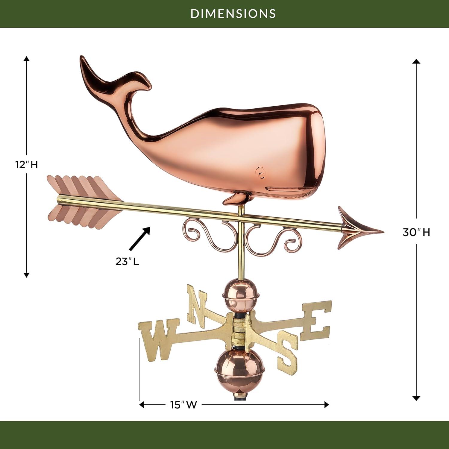 Save the Whales Pure Copper Weathervane- Good Directions: Outdoor Decorative Sculpture, 40" Max Height