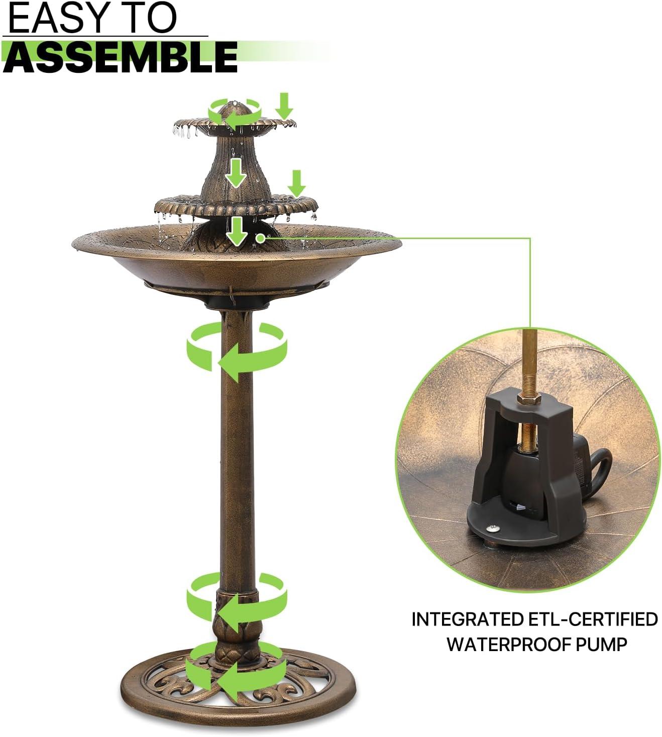 Magshion 35" Outdoor Garden Pedestal Water Fountain and Birdbath, 3 Tier Waterfall with Recirculating Pump, for Garden Patio Backyard D?cor, Bronze