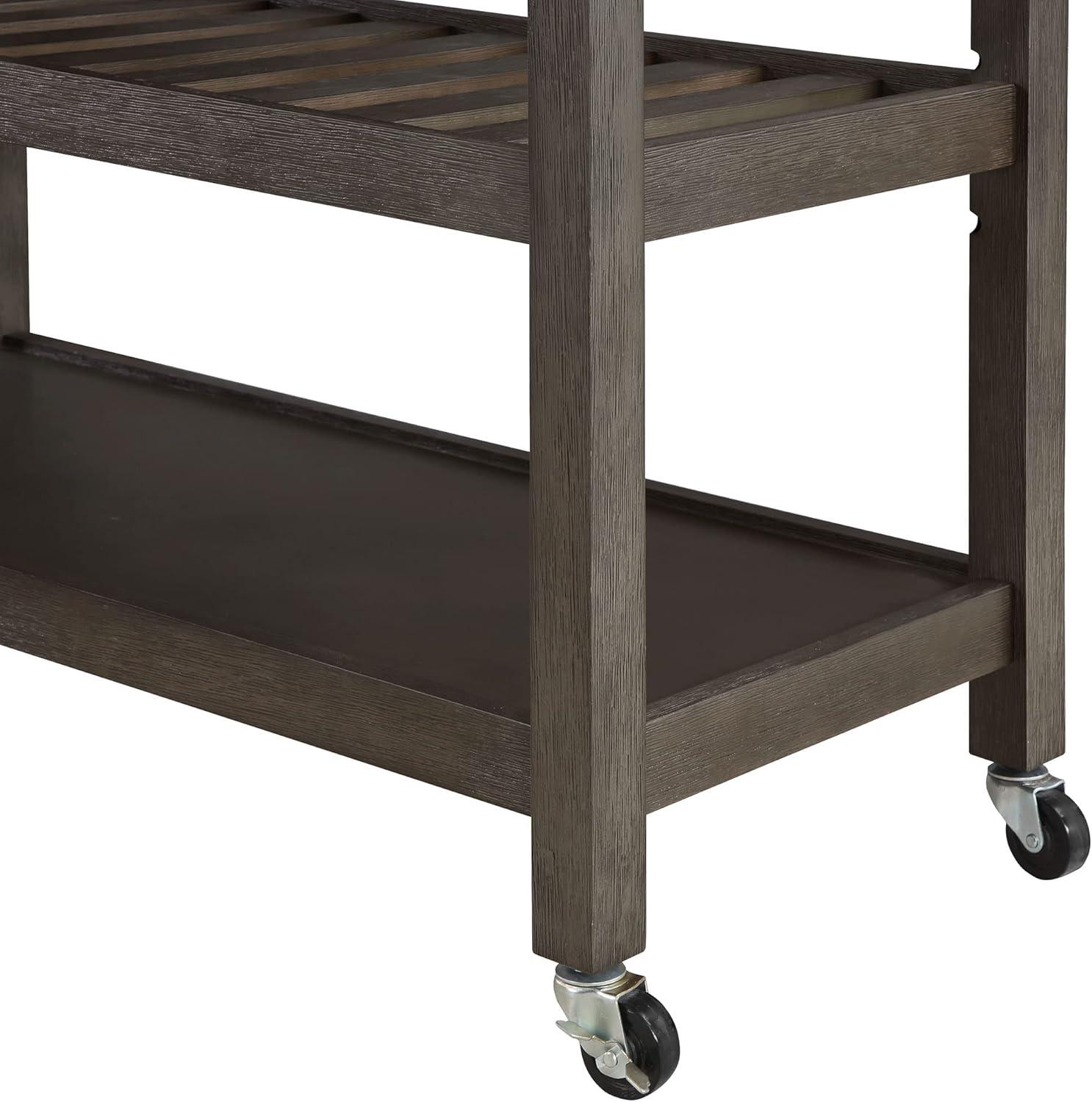 Gray Wood Butcher Block Kitchen Cart with Wine Rack