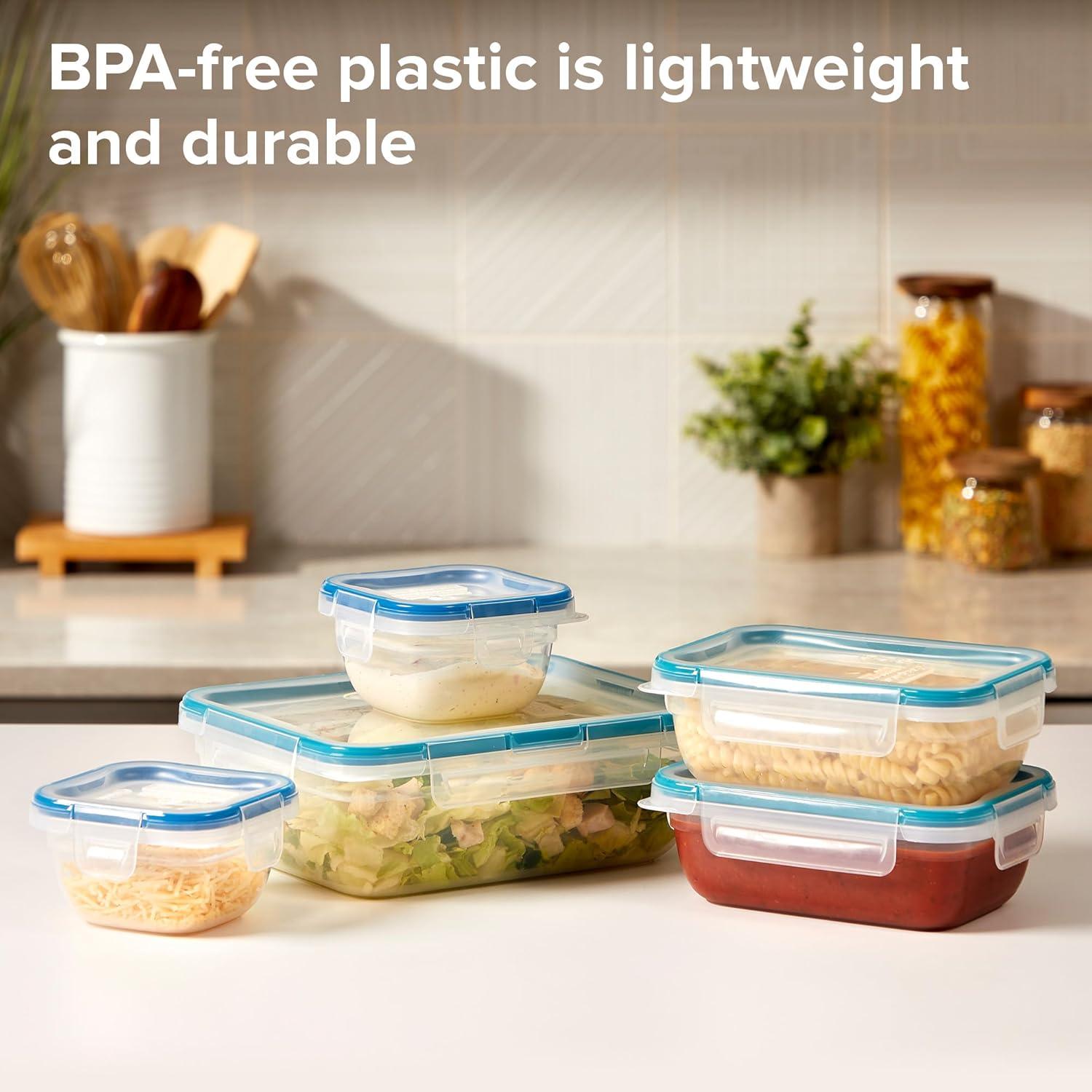 Clear BPA-Free Plastic Food Storage Containers with Snap Lids, 10-Piece Set