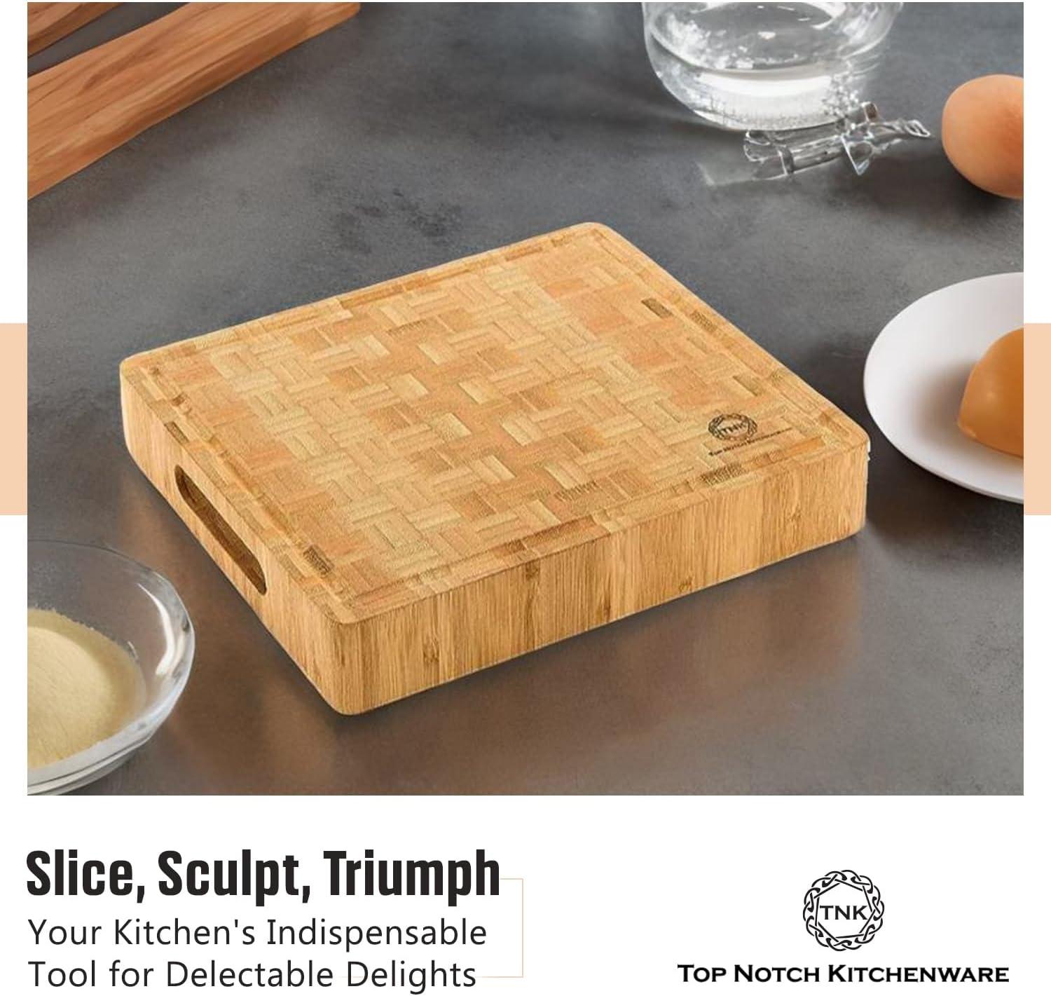 Small End Grain Bamboo Cutting Board | Professional, Antibacterial Butcher Block | NonSlip Rubber Feet by Top Notch Kitchenware