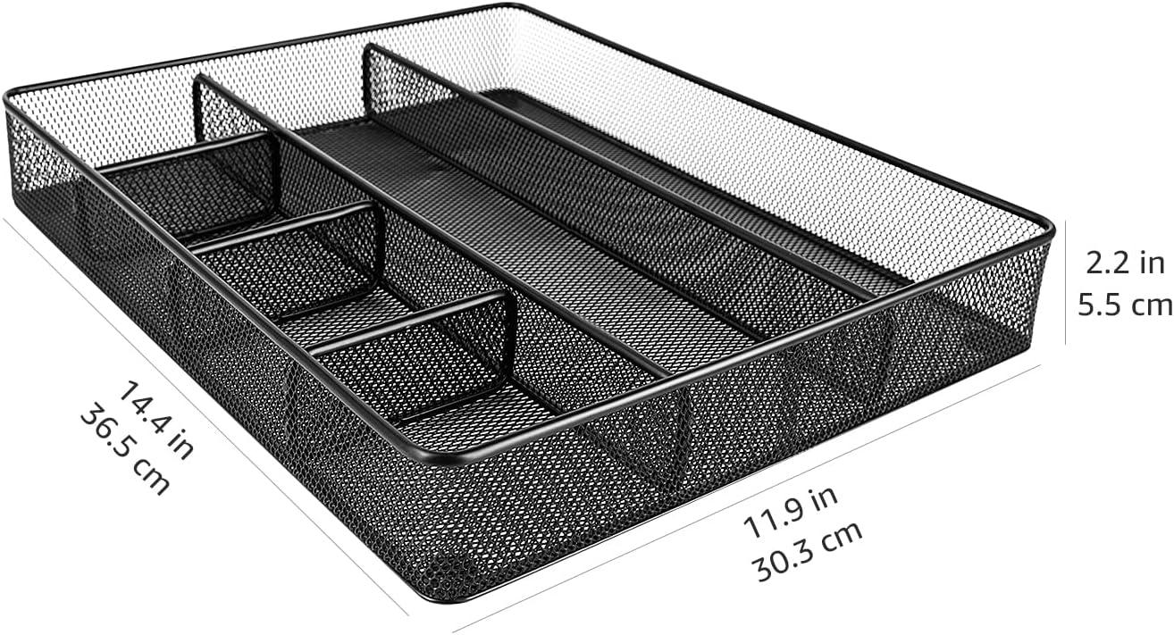 Black Metal Mesh 6-Compartment Desk Drawer Organizer