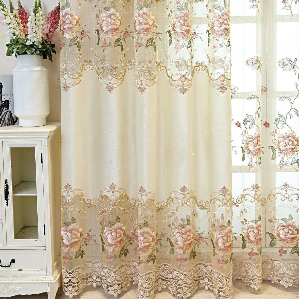 Room Darkening Chenille Embroidered Floral Curtains Eyelet/Grommet Top European Luxury Curtain & Drapes for Living Room Energy Saving Thicken Window Curtain 1 Panel W40 x L84 inch
