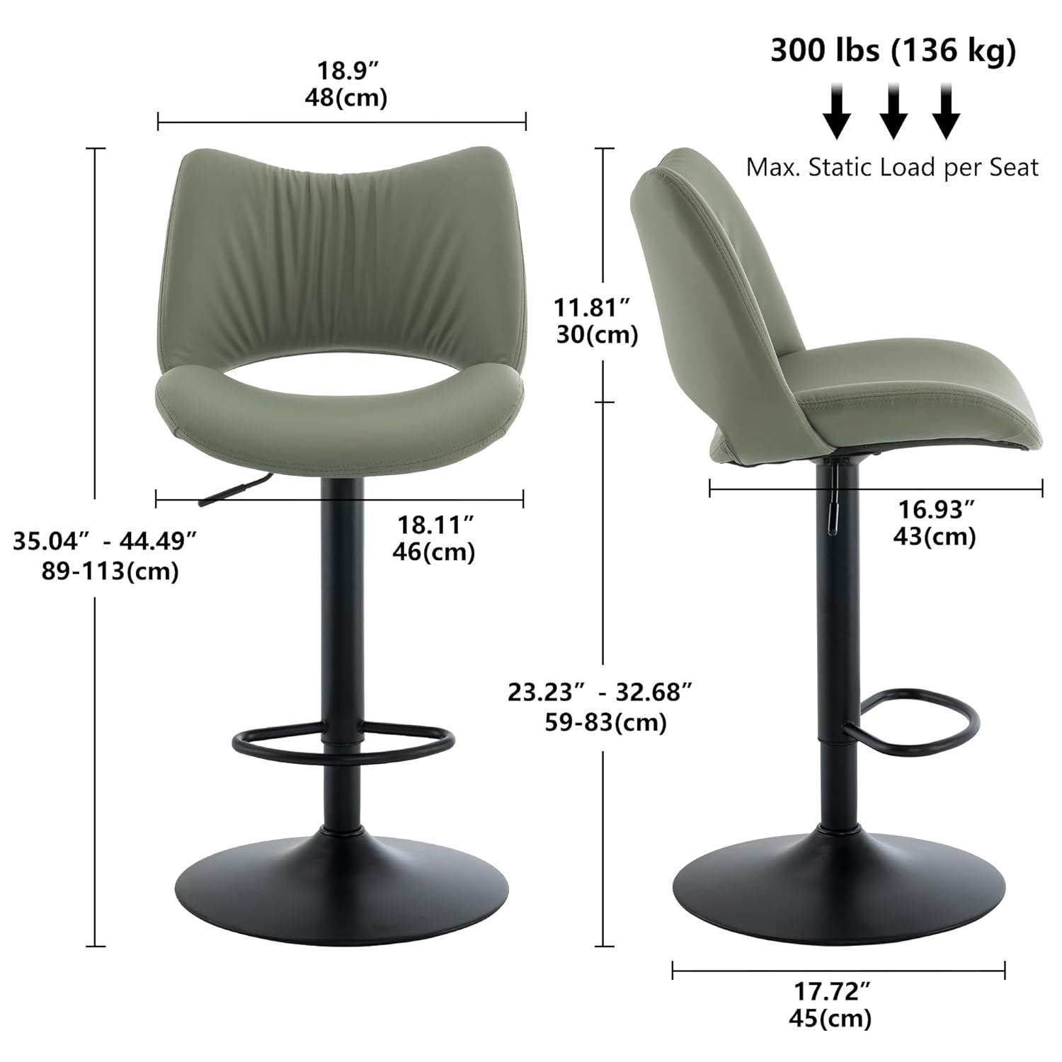 Kidol & Shellder Green Bar Stools Set of 2 Modern Kitchen Island Barstool