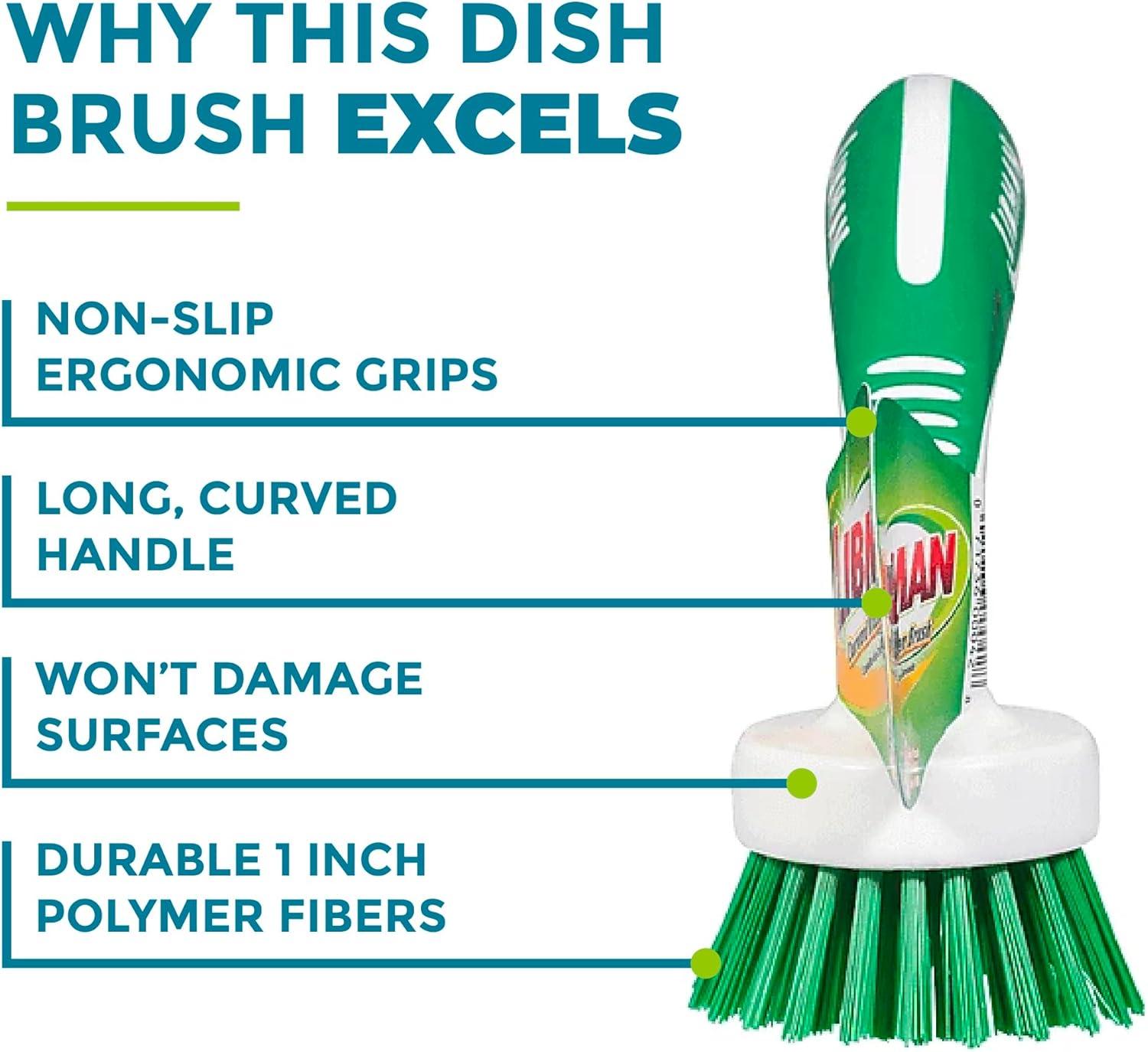 Libman Curved Kitchen Brush Set - Multifunctional Cleaning Scrub Brushes for Dishes, Pots, Pans, Glasses - Dish Washing for Tough Scrubbing - 3 Pack