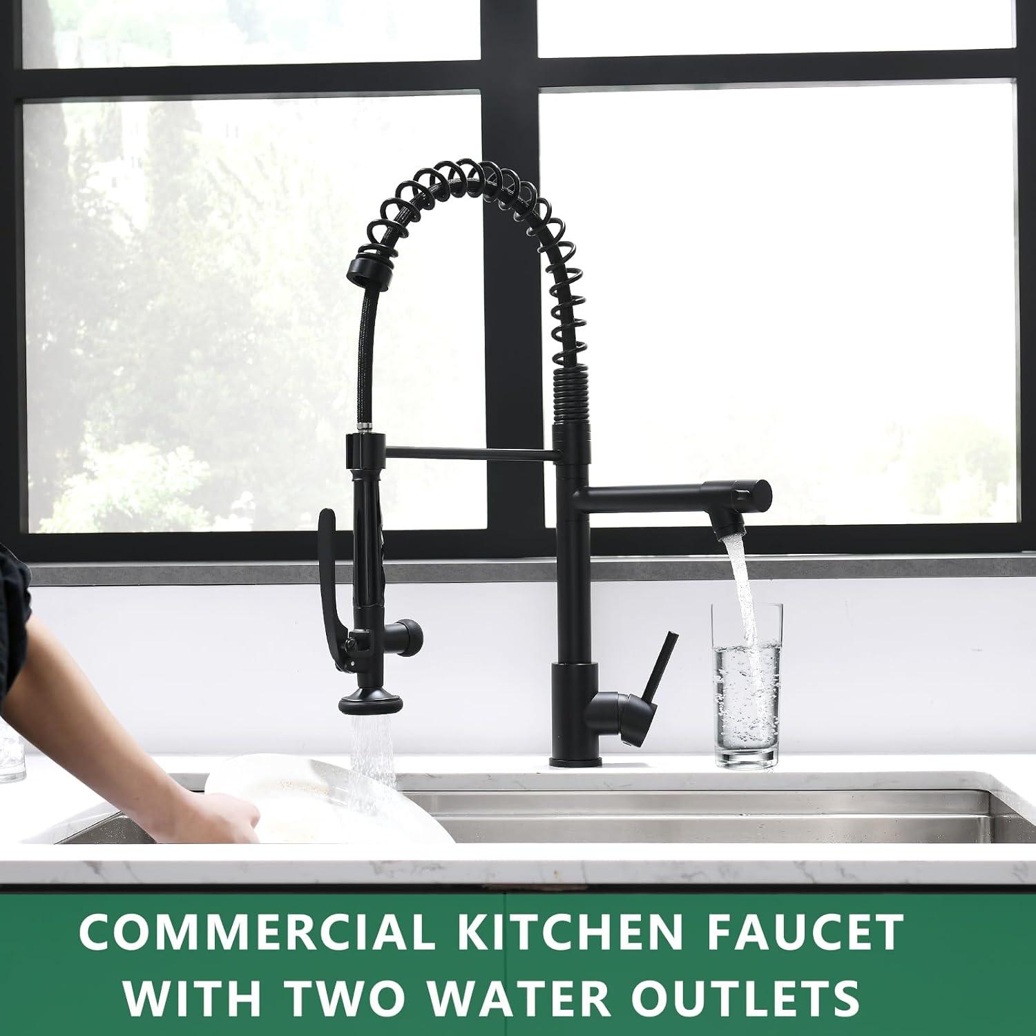 Matte Black Industrial Pull-Down Kitchen Faucet with Sprayer