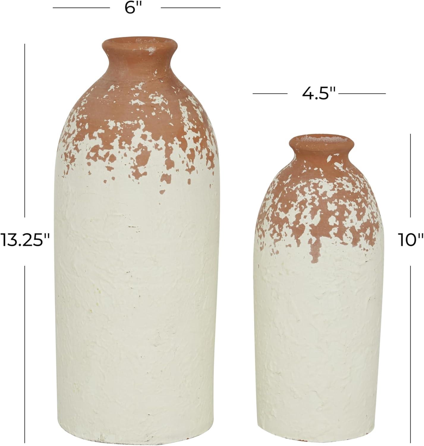 Novogratz Ceramic Decorative White Vase with Terracotta Detailing Set