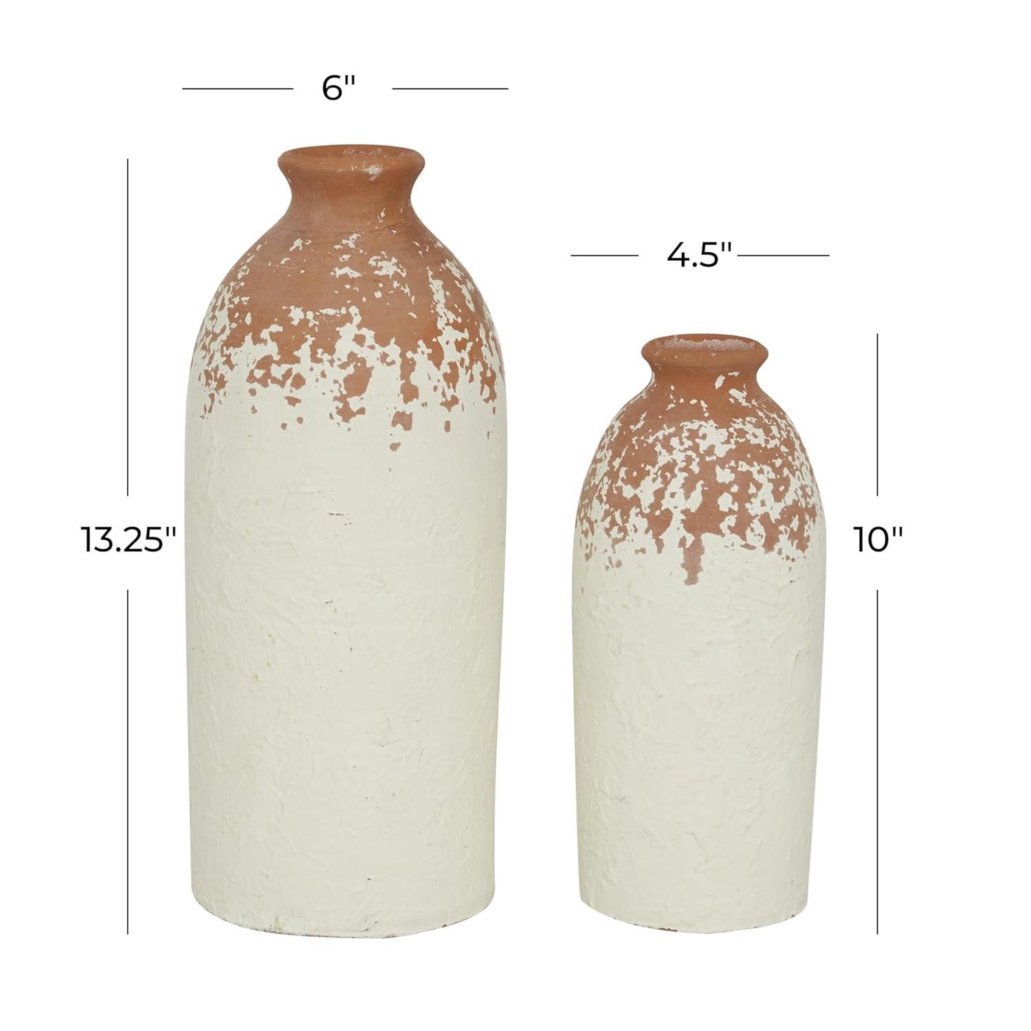 Novogratz Ceramic Decorative White Vase with Terracotta Detailing Set