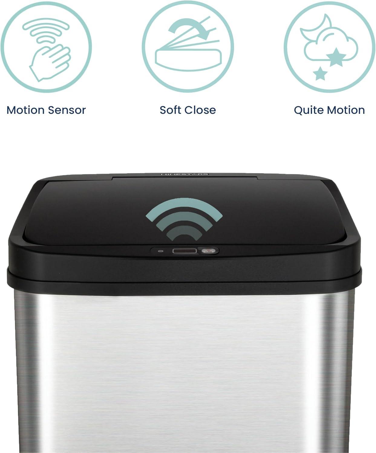 13 Gallon Stainless Steel Touchless Motion Sensor Trash Can with Black Lid