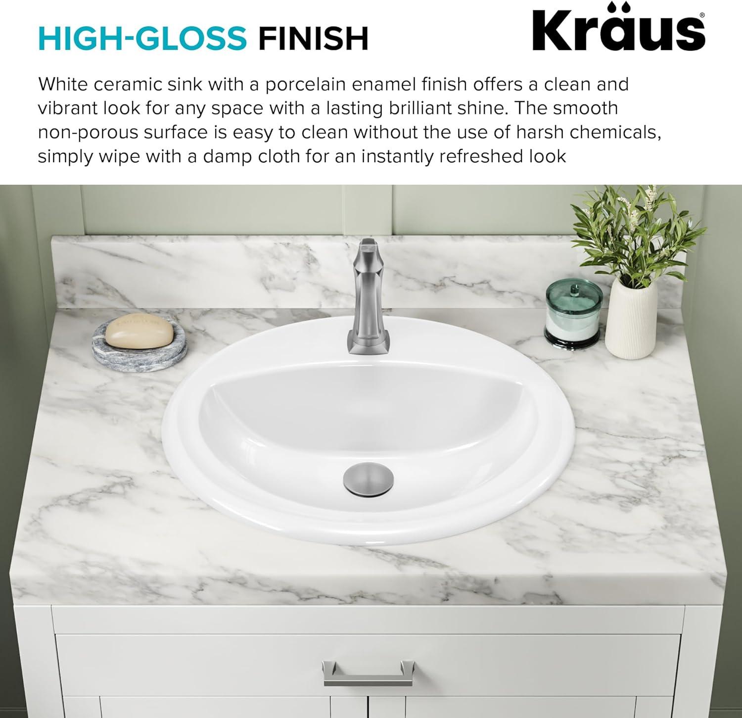 KRAUS Elavo. Rectangular Porcelain Ceramic Undermount Bathroom Sink In White With Overflow Drain, KCU-242