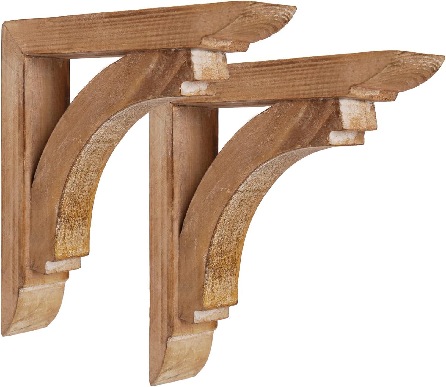 American Art Decor Wood Decorative Corbels Wall Shelf Brackets, Set of 2, Natural 6.6" x 6.6" x 1.2"