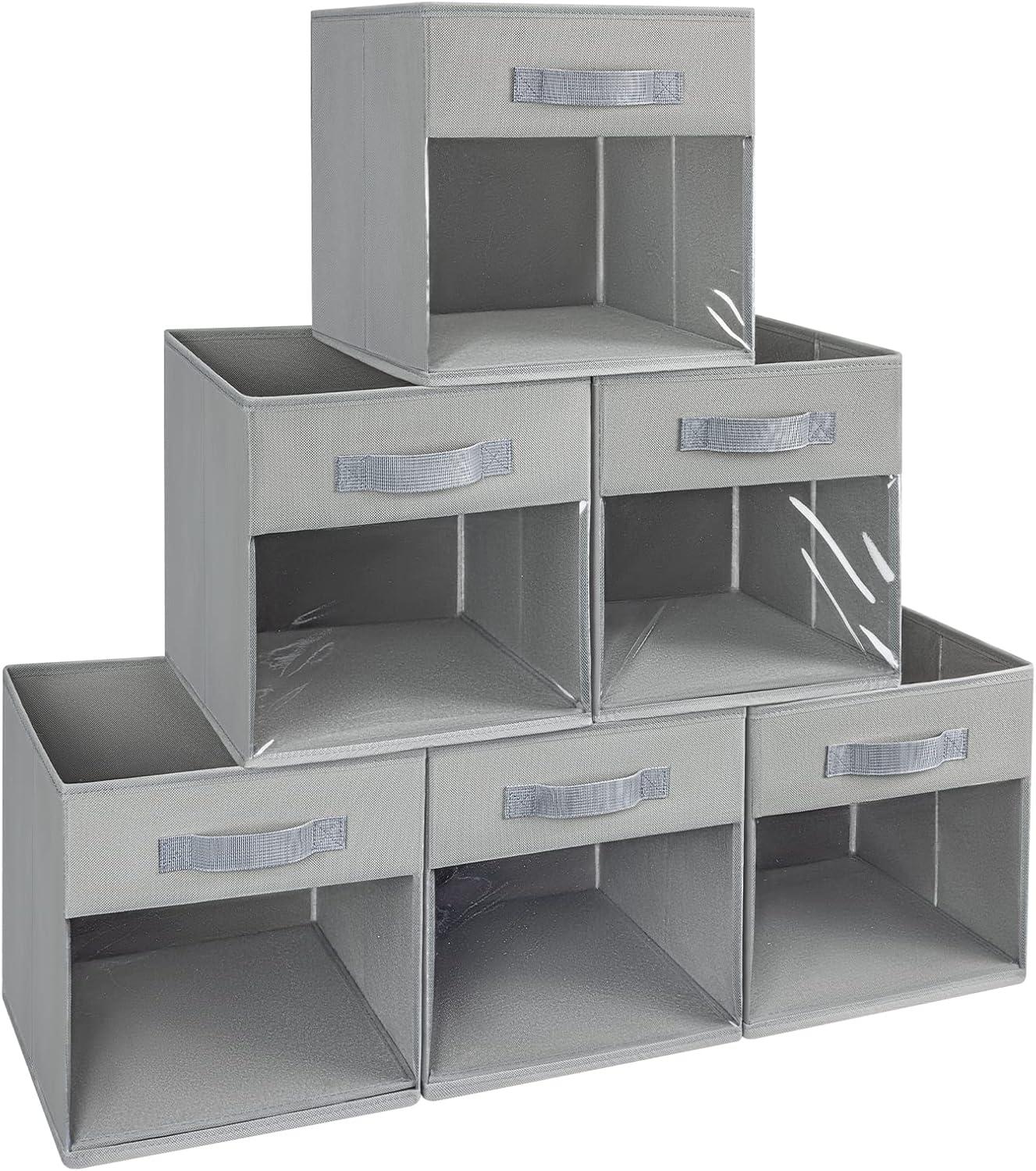 Gray Foldable Storage Cubes with Window and Handle, 6-Pack