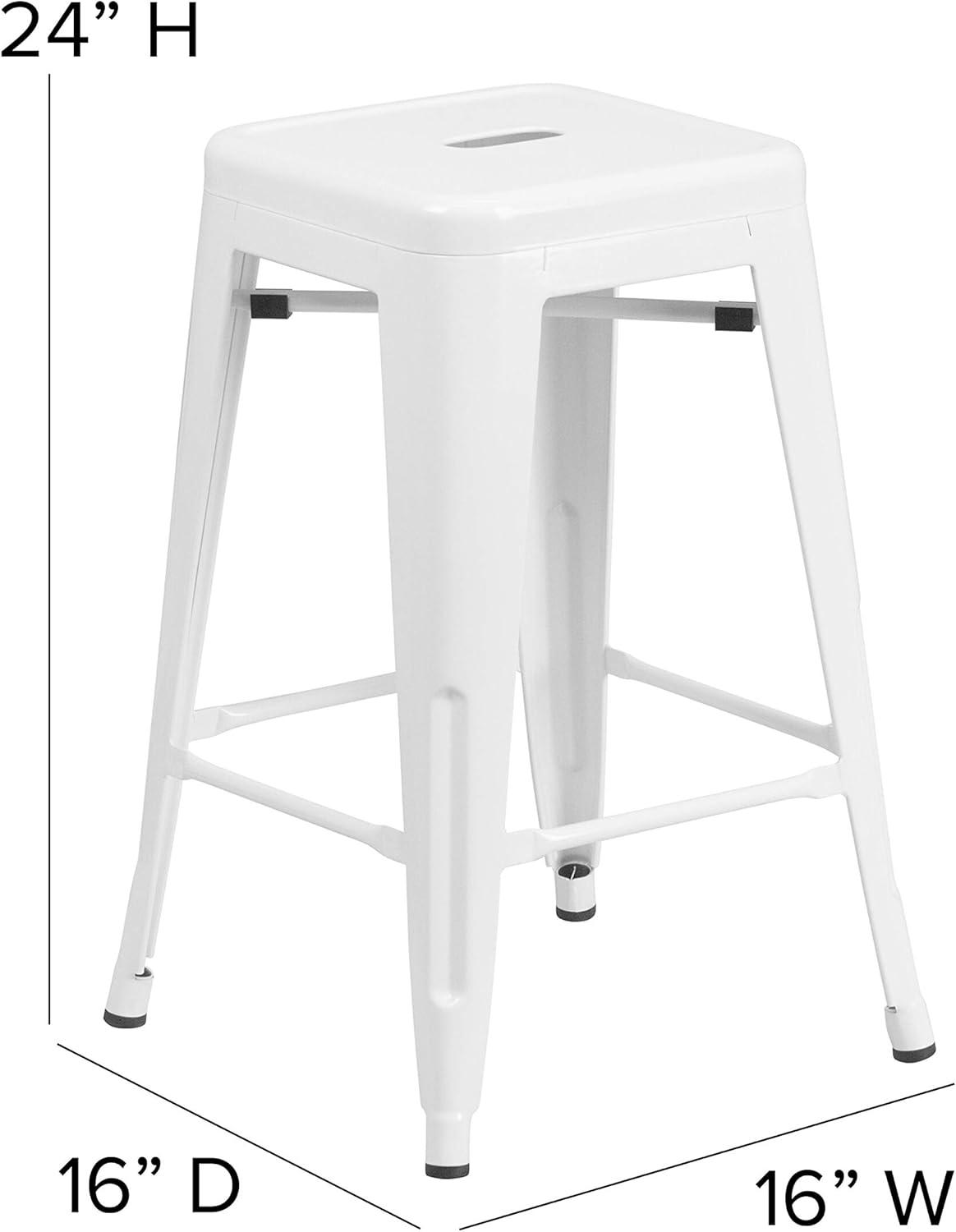 Flash Furniture Commercial Grade 24" High Backless Metal Indoor-Outdoor Counter Height Stool with Square Seat