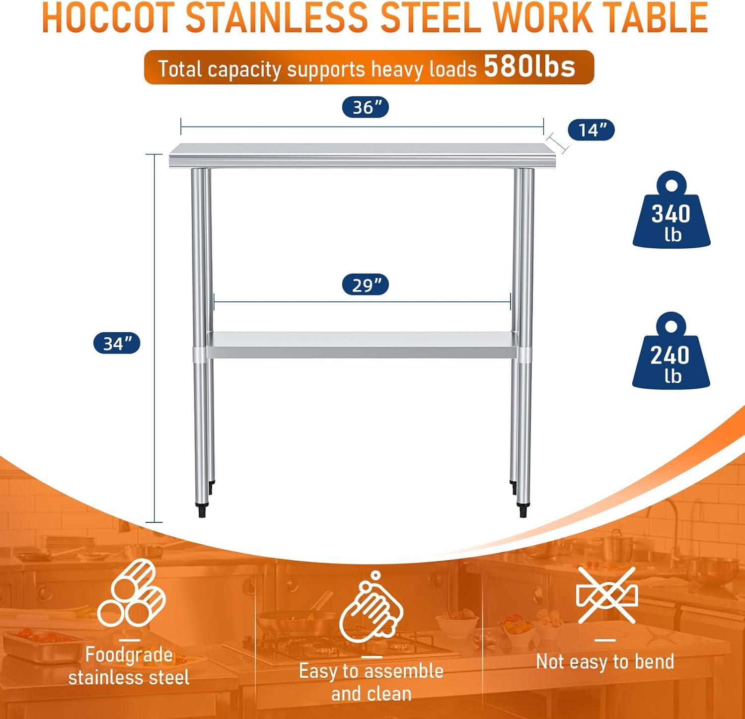 Stainless Steel Table for Food Prep & Work 30 x 48 inches Utility Table with Adjustable Undershelf, Commercial Workstation in Kitchen, Garage, Outdoor BBQ